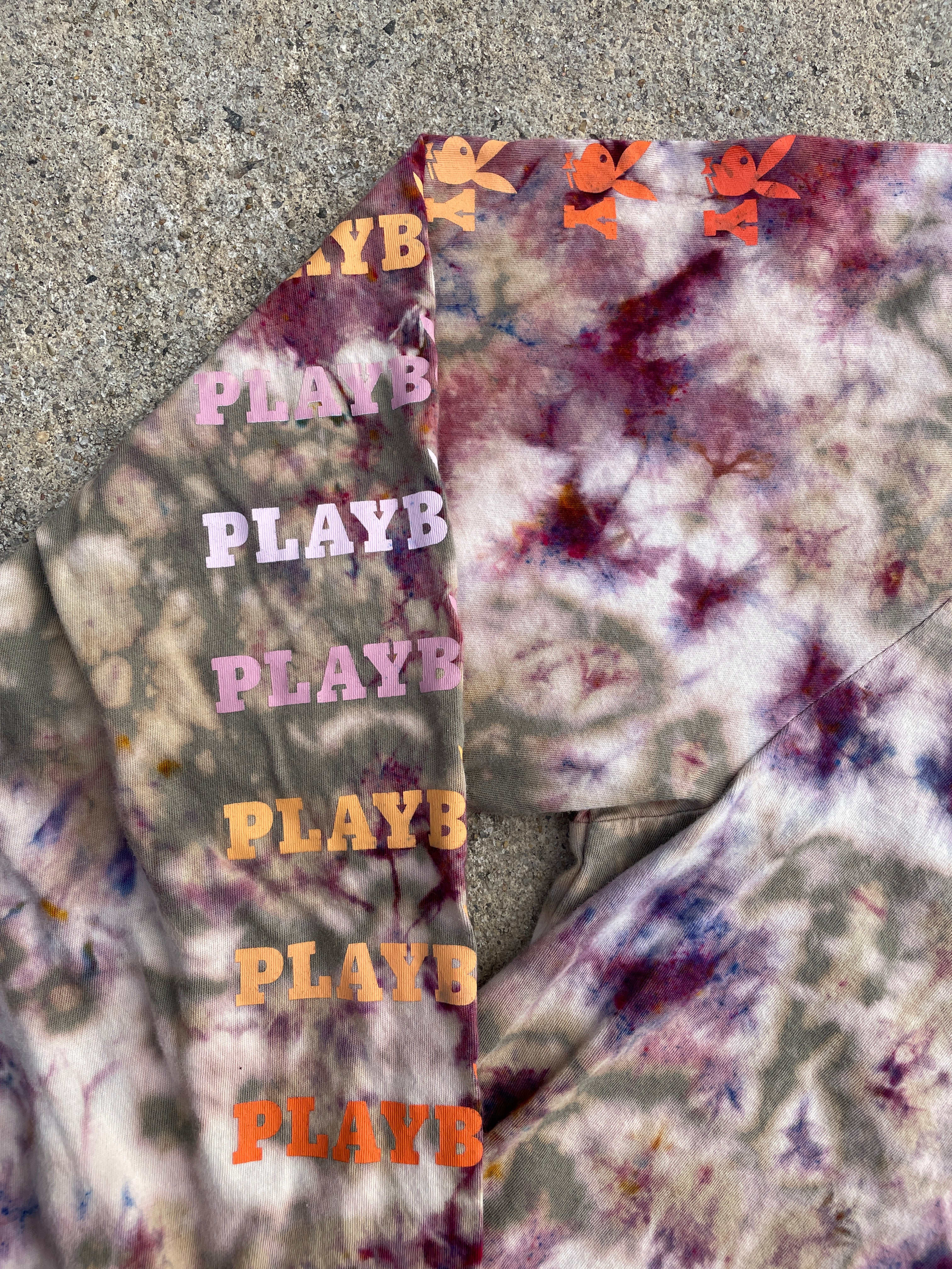 Playboy X PacSun Tan and Pink Long Sleeve Bleach Dyed T-Shirt | Men's XL