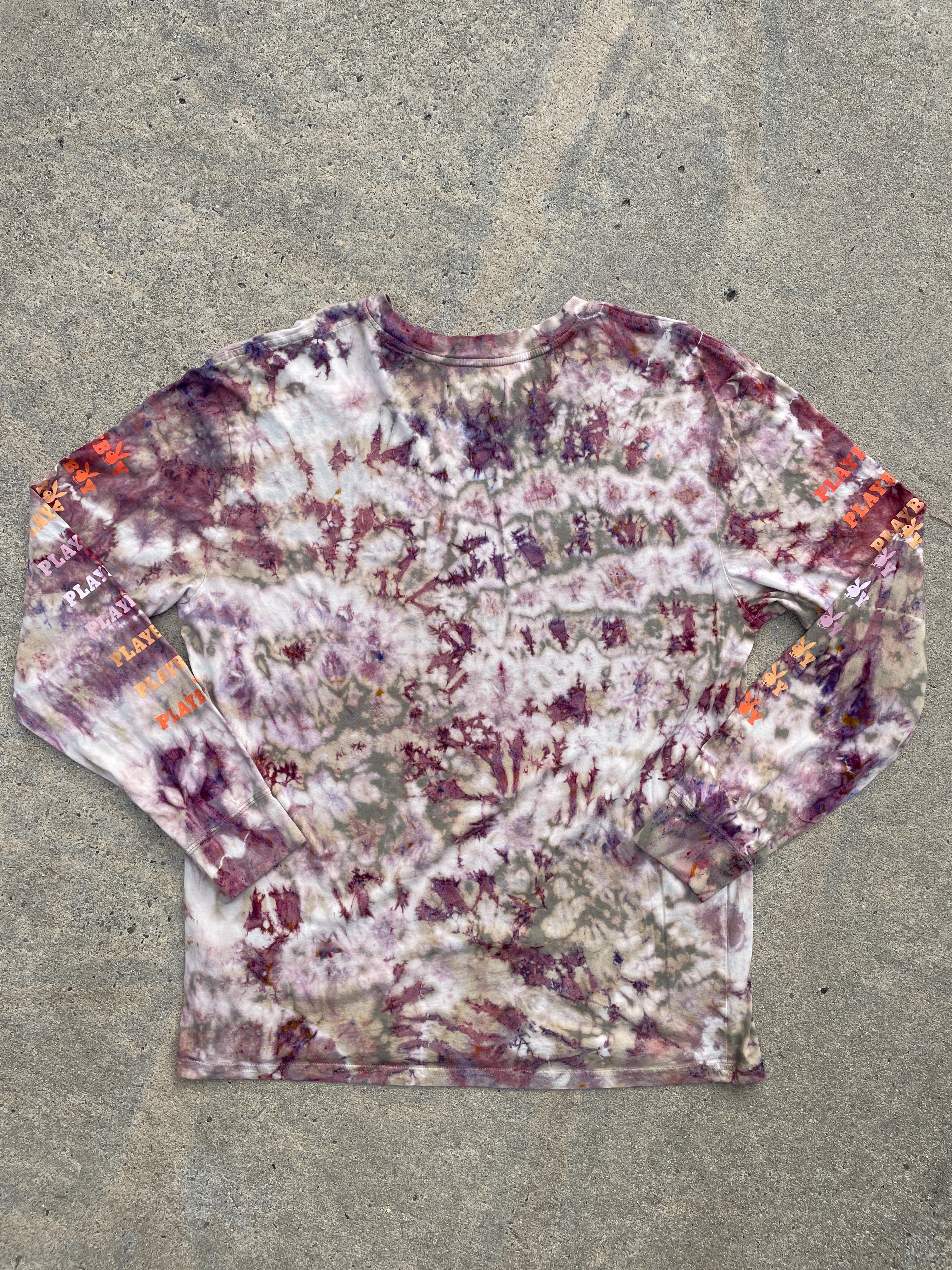 Playboy X PacSun Tan and Pink Long Sleeve Bleach Dyed T-Shirt | Men's XL