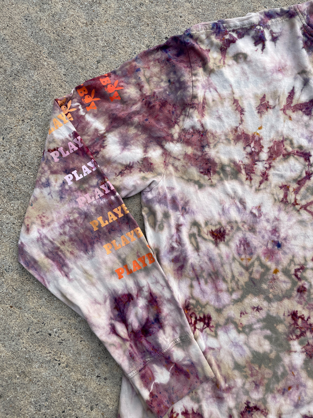 Playboy X PacSun Tan and Pink Long Sleeve Bleach Dyed T-Shirt | Men's XL