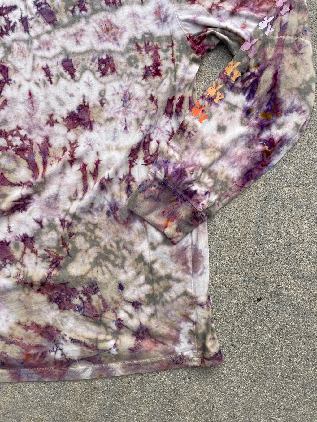 Playboy X PacSun Tan and Pink Long Sleeve Bleach Dyed T-Shirt | Men's XL