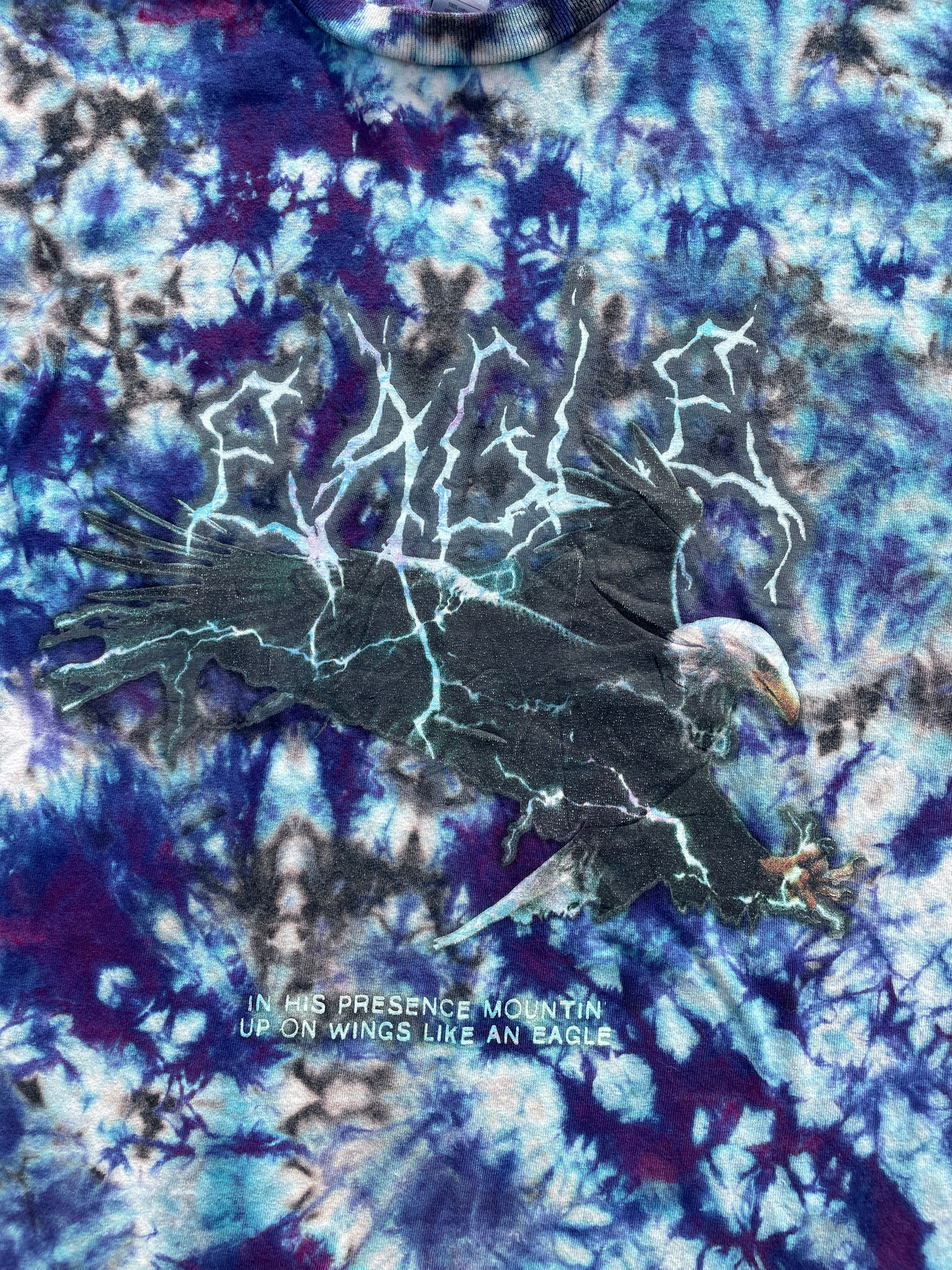 Lightning Eagle Blue and Black Short Sleeve Bleach Dyed T-Shirt | Men's 2XL