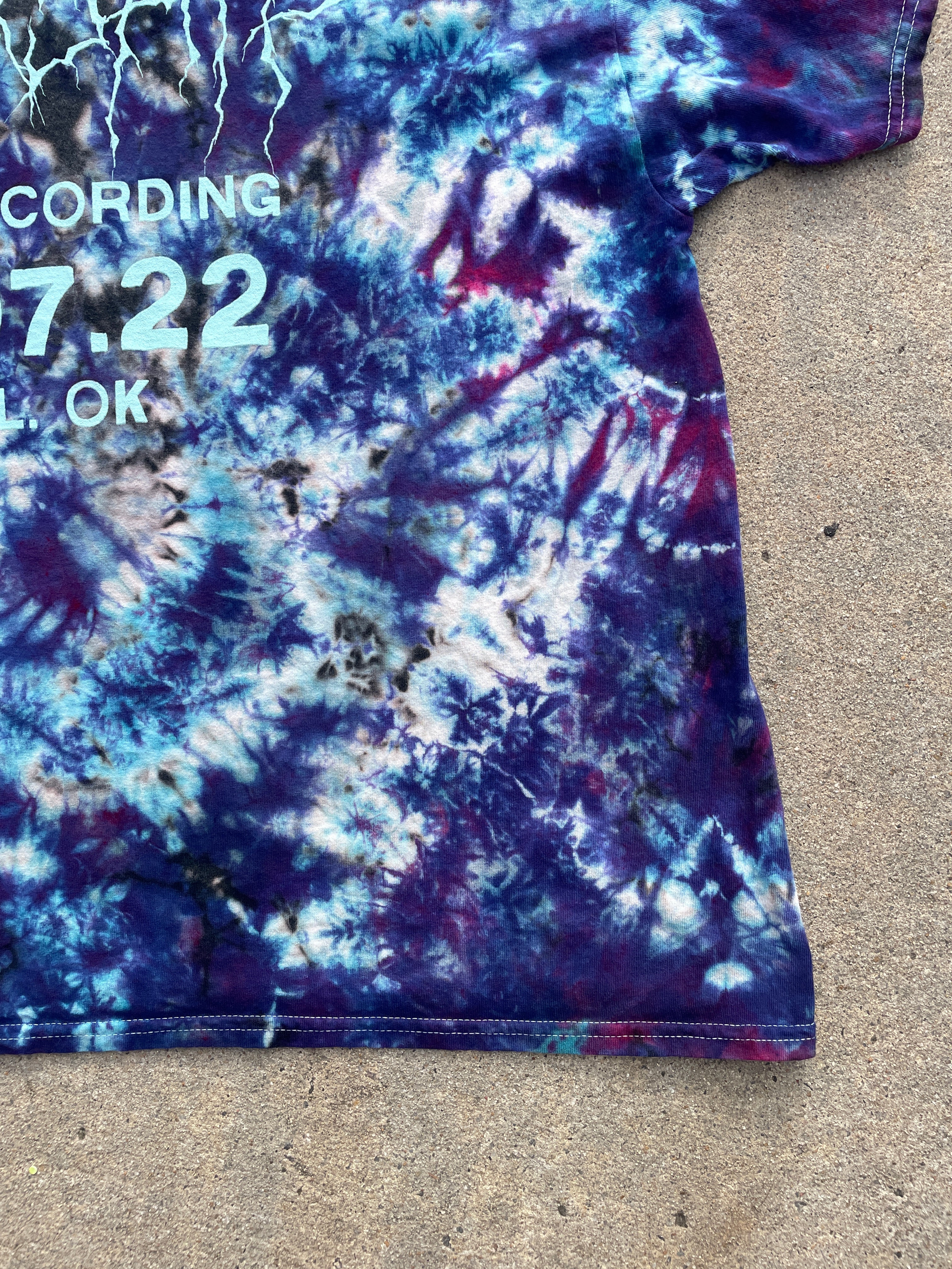 Lightning Eagle Blue and Black Short Sleeve Bleach Dyed T-Shirt | Men's 2XL