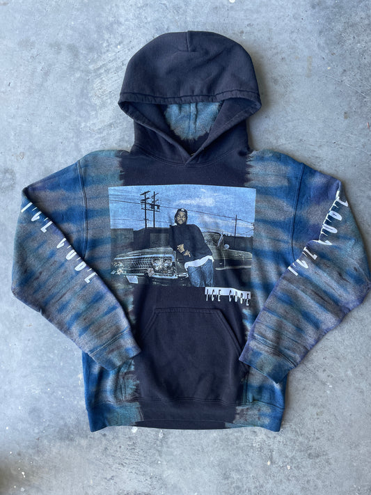 Ice Cube Reverse Tie Dye Hoodie | One-of-a-Kind Black and Blue Sweatshirt | Men's Small