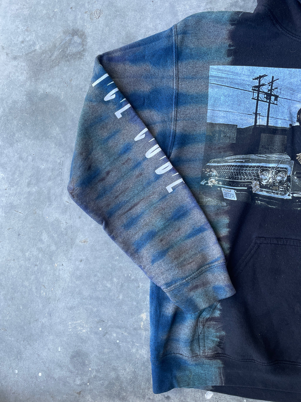 Ice Cube Reverse Tie Dye Hoodie | One-of-a-Kind Black and Blue Sweatshirt | Men's Small