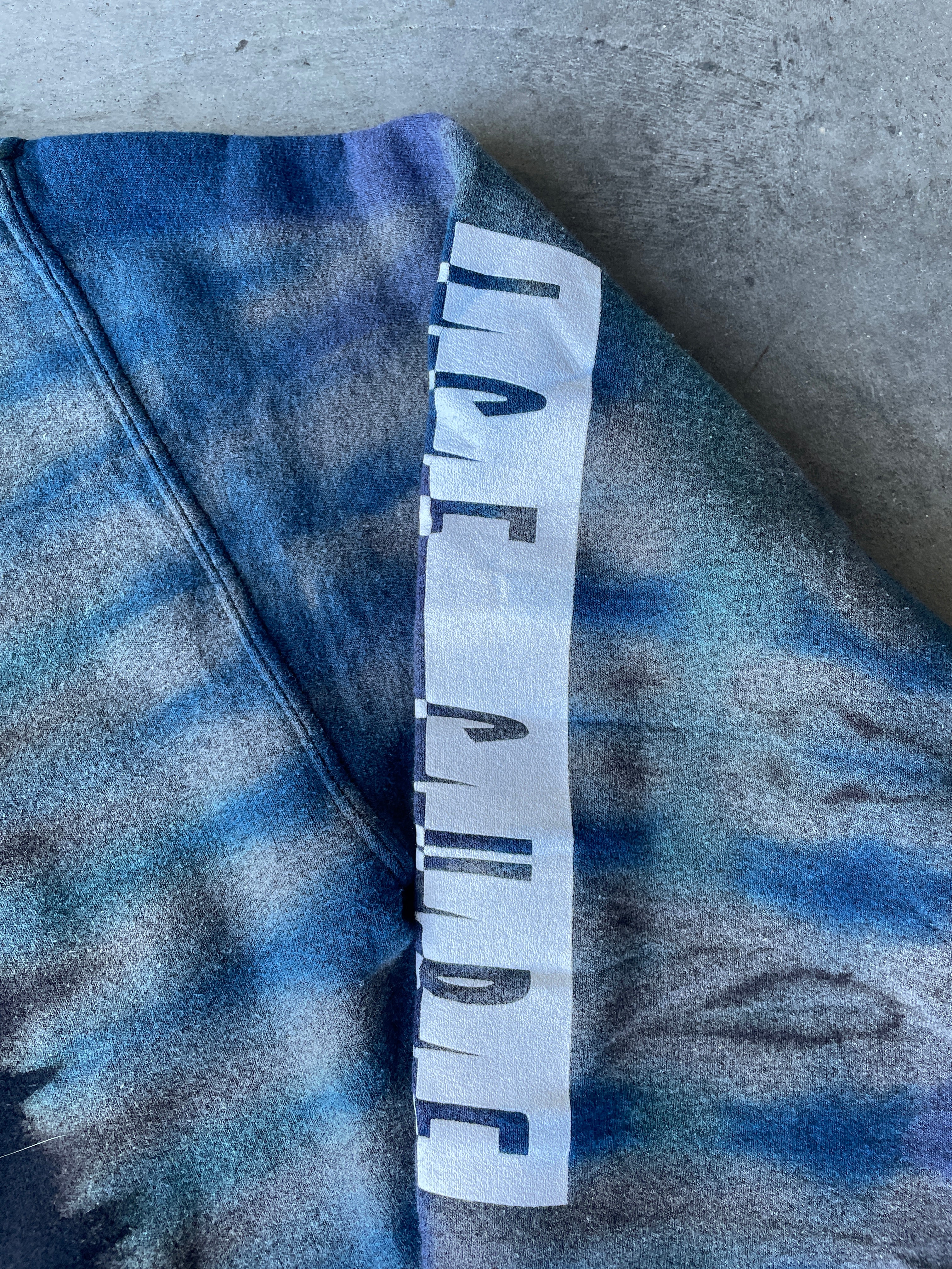 Ice Cube Reverse Tie Dye Hoodie | One-of-a-Kind Black and Blue Sweatshirt | Men's Small