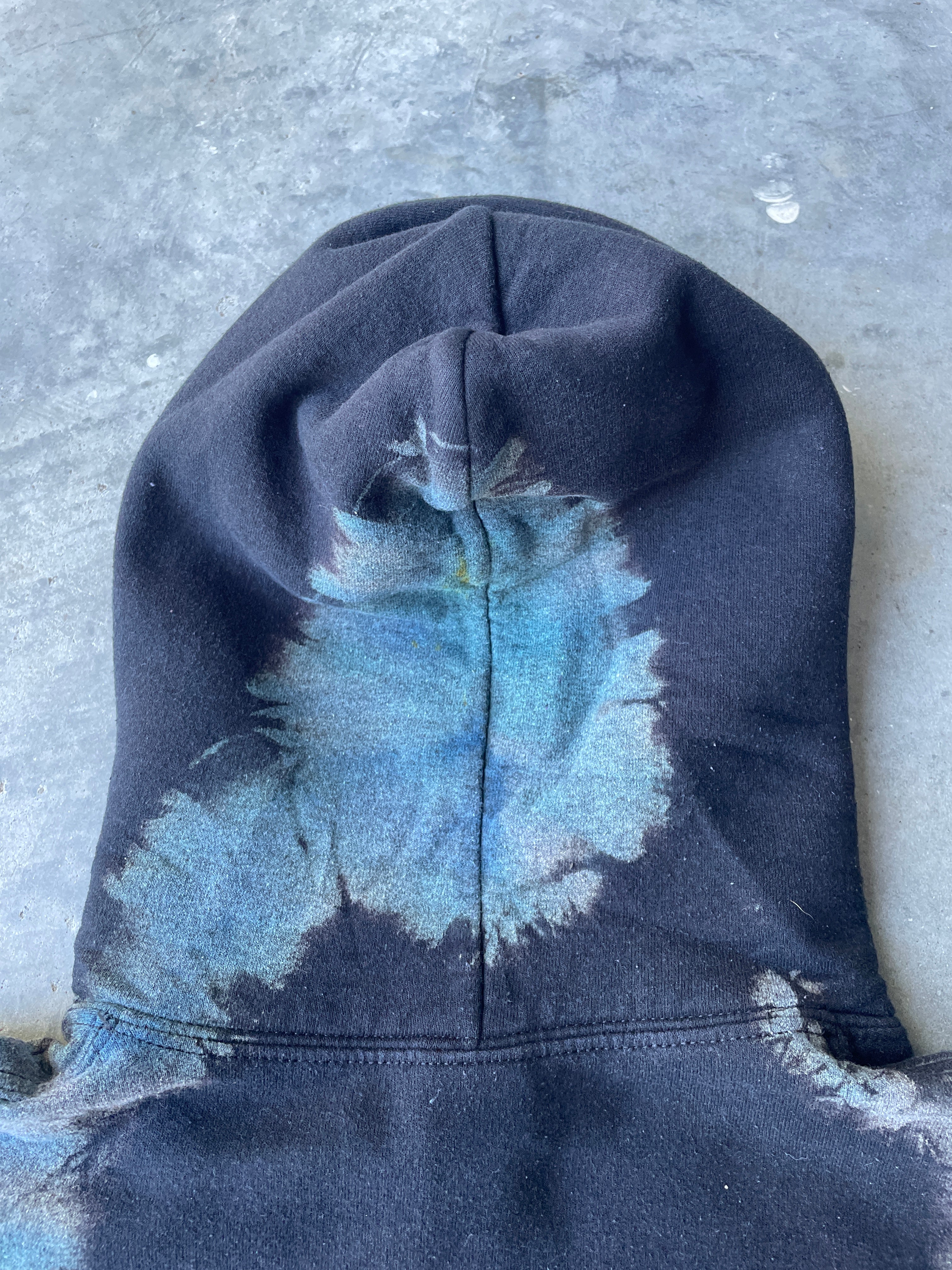 Ice Cube Reverse Tie Dye Hoodie | One-of-a-Kind Black and Blue Sweatshirt | Men's Small