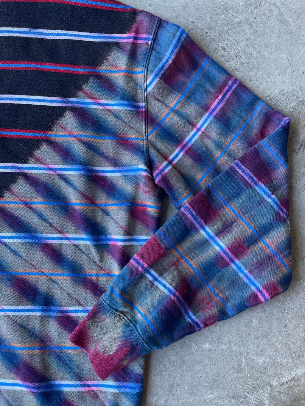 VANS Striped Reverse Tie Dye Hoodie | One-of-a-Kind Black, Red, and Blue Sweatshirt | Men's Medium