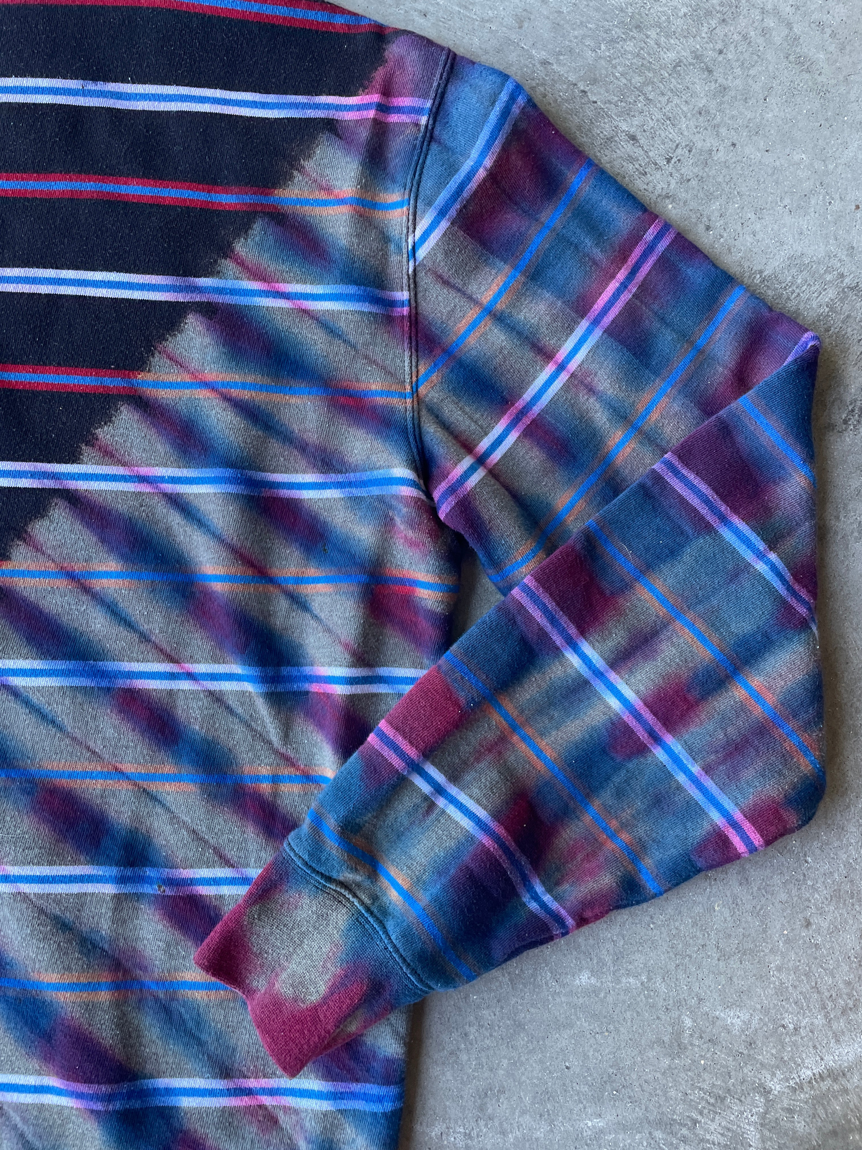 VANS Striped Reverse Tie Dye Hoodie | One-of-a-Kind Black, Red, and Blue Sweatshirt | Men's Medium