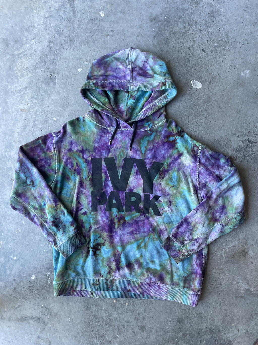 Ivy Park Galaxy Ice Dye Tie Dye Hoodie | One-of-a-Kind Blue and Purple Sweatshirt | Women's Medium