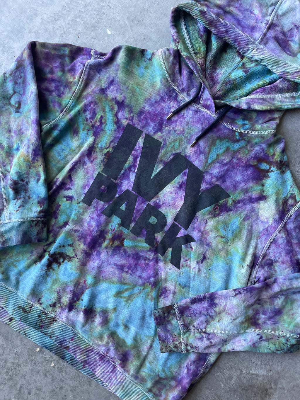 Ivy Park Galaxy Ice Dye Tie Dye Hoodie | One-of-a-Kind Blue and Purple Sweatshirt | Women's Medium