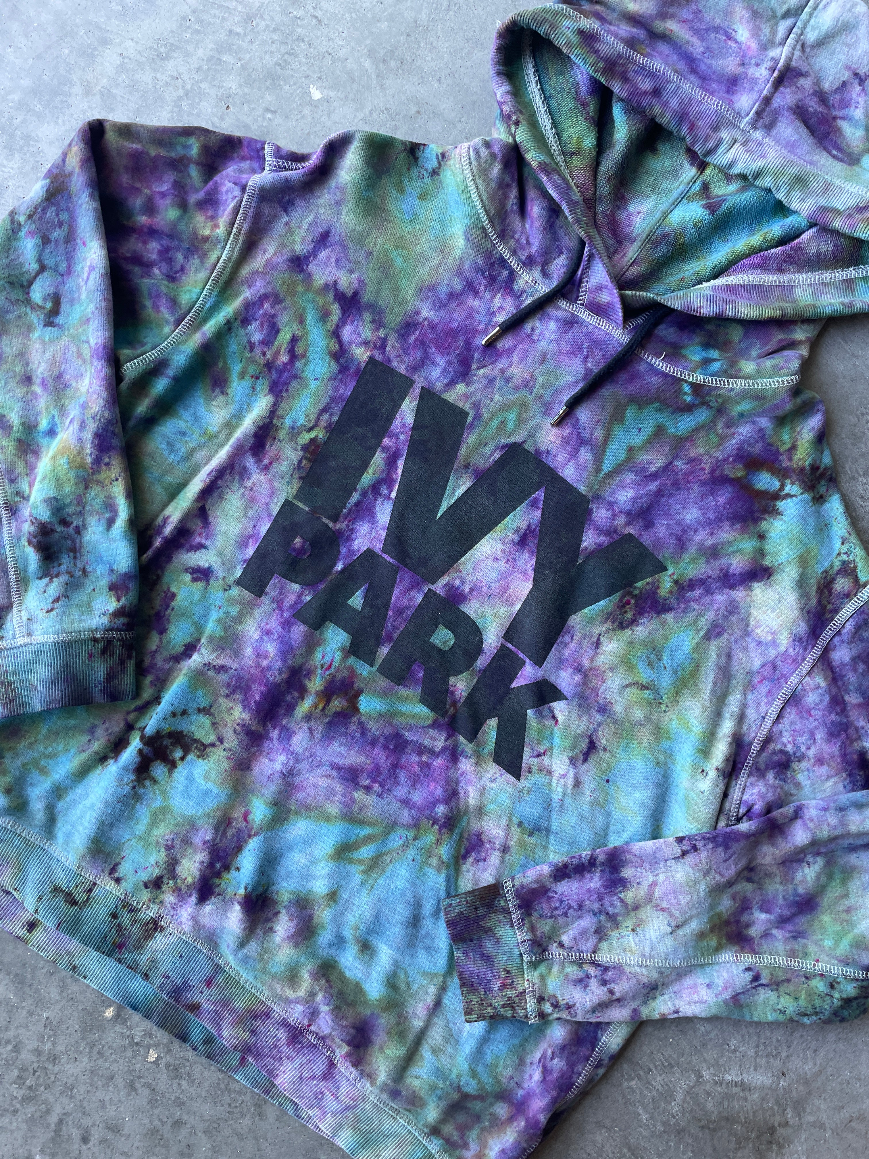 Ivy Park Galaxy Ice Dye Tie Dye Hoodie | One-of-a-Kind Blue and Purple Sweatshirt | Women's Medium