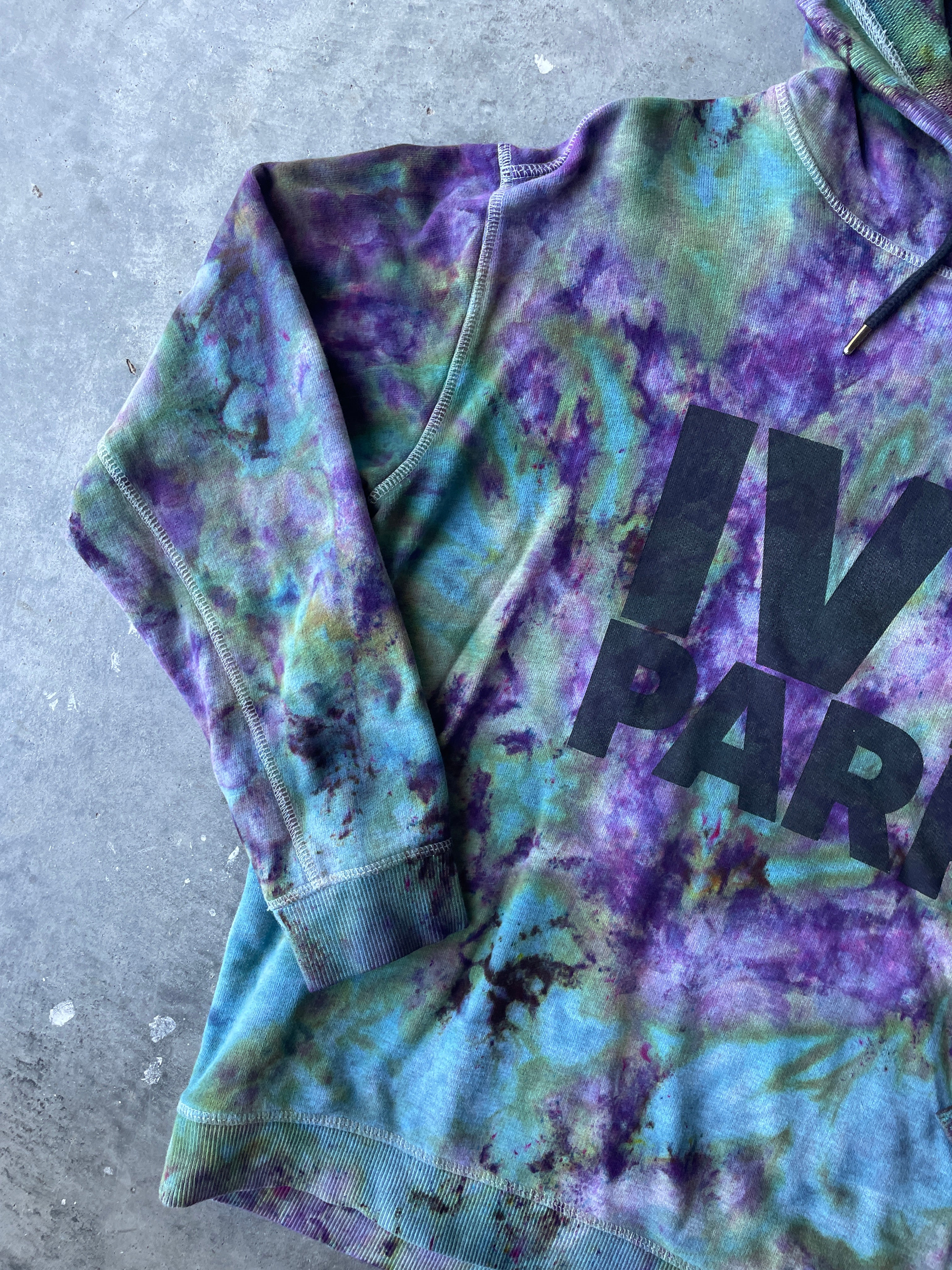 Ivy Park Galaxy Ice Dye Tie Dye Hoodie | One-of-a-Kind Blue and Purple Sweatshirt | Women's Medium