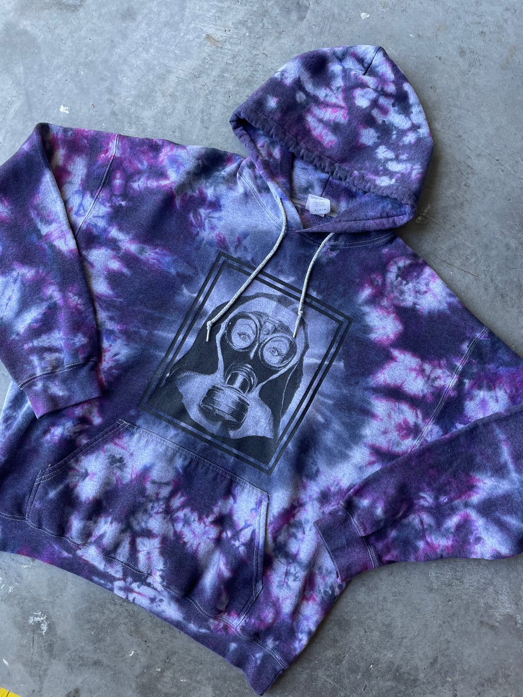 Nun Wearing Gas Mask Tie Dye Hoodie | One-of-a-Kind Black and Purple Sweatshirt | Men's XL