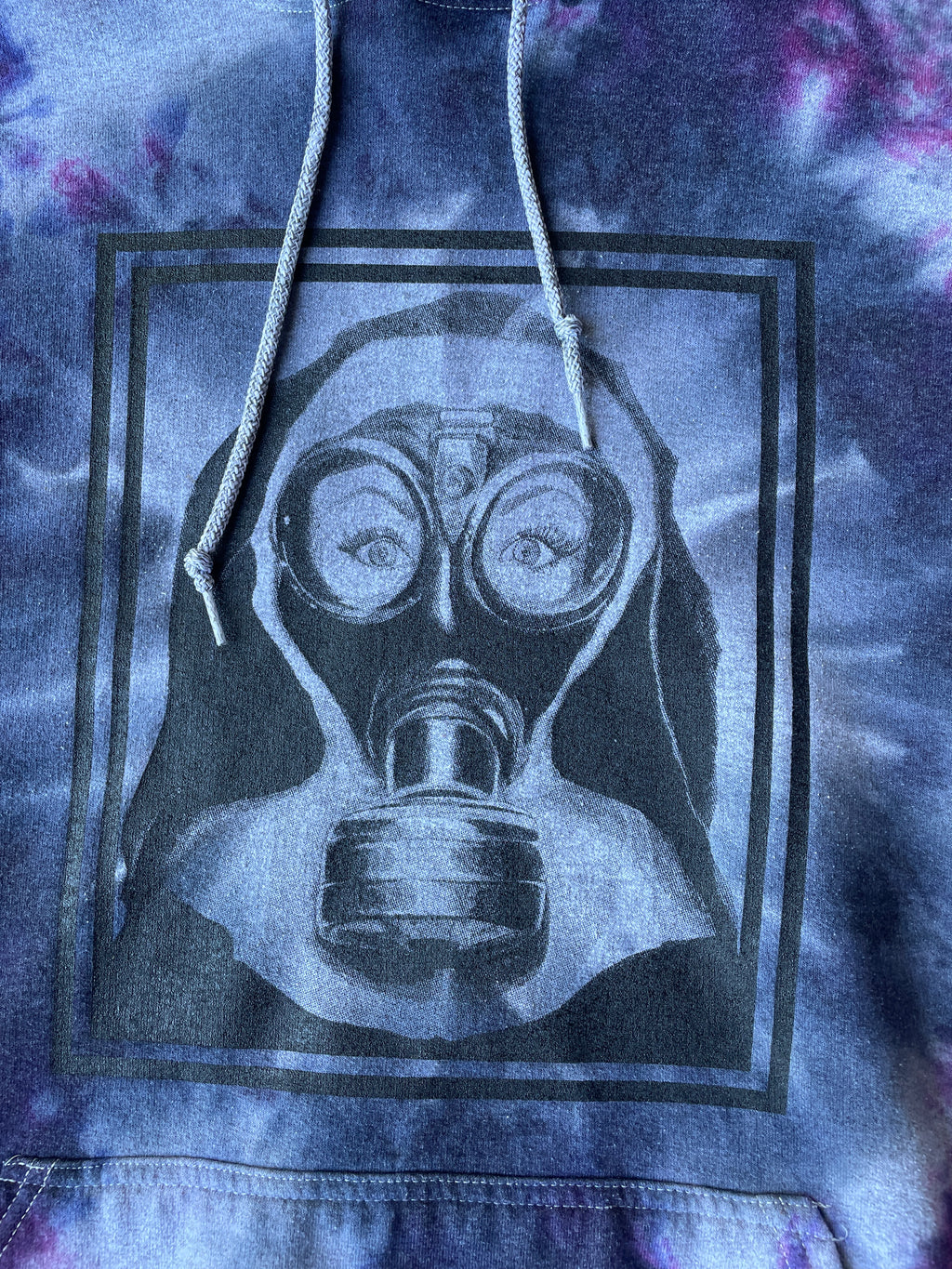 Nun Wearing Gas Mask Tie Dye Hoodie | One-of-a-Kind Black and Purple Sweatshirt | Men's XL