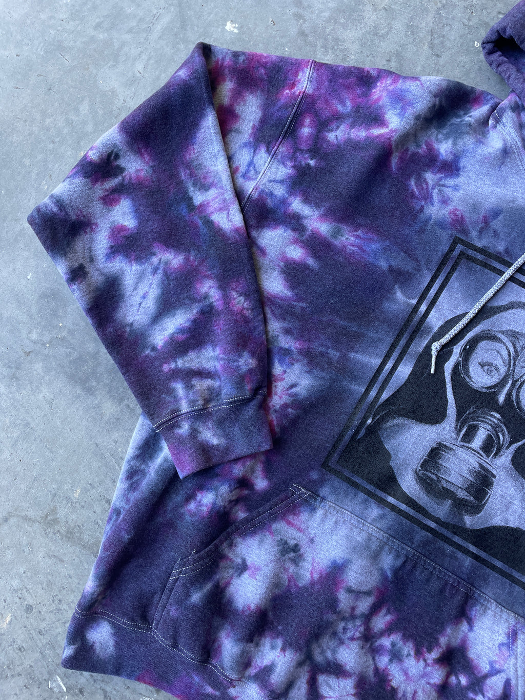 Nun Wearing Gas Mask Tie Dye Hoodie | One-of-a-Kind Black and Purple Sweatshirt | Men's XL
