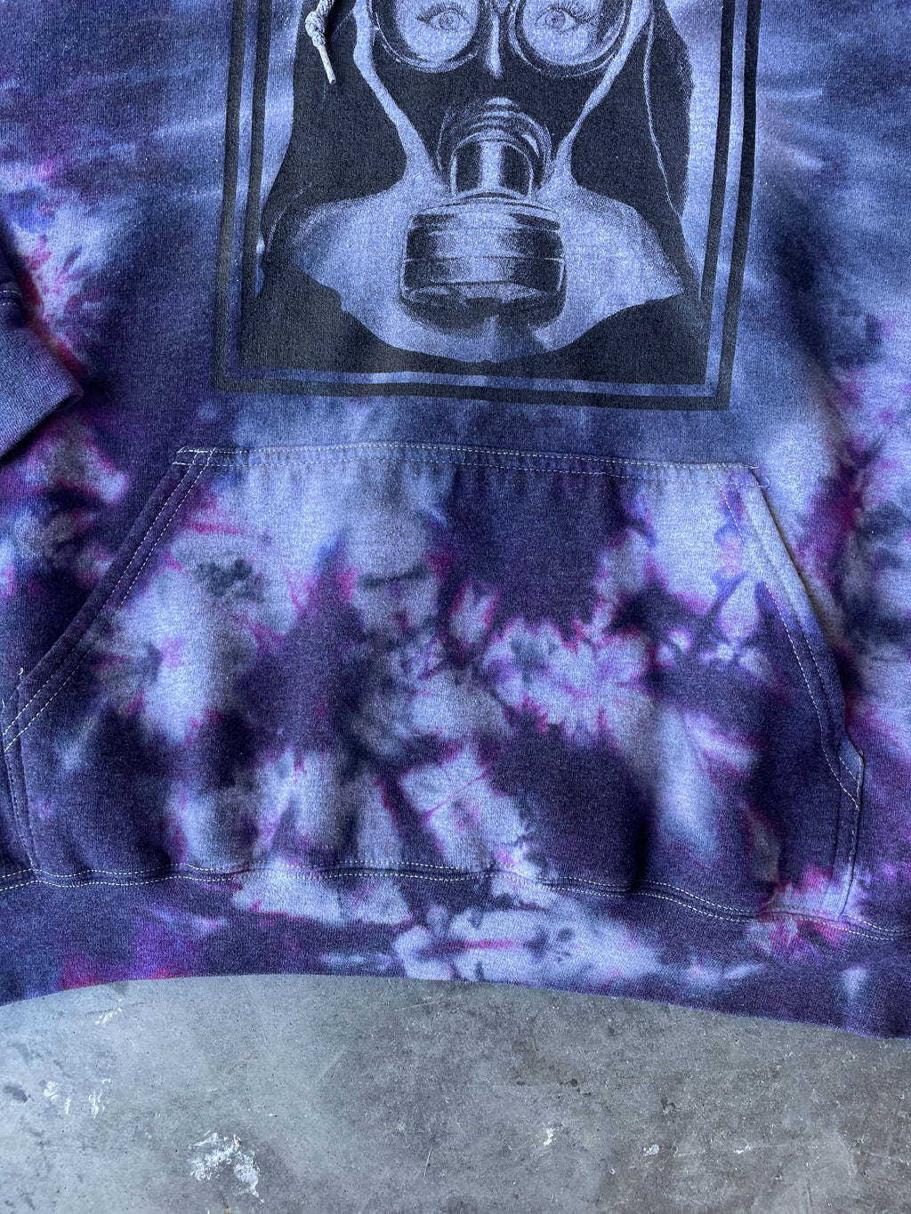 Nun Wearing Gas Mask Tie Dye Hoodie | One-of-a-Kind Black and Purple Sweatshirt | Men's XL