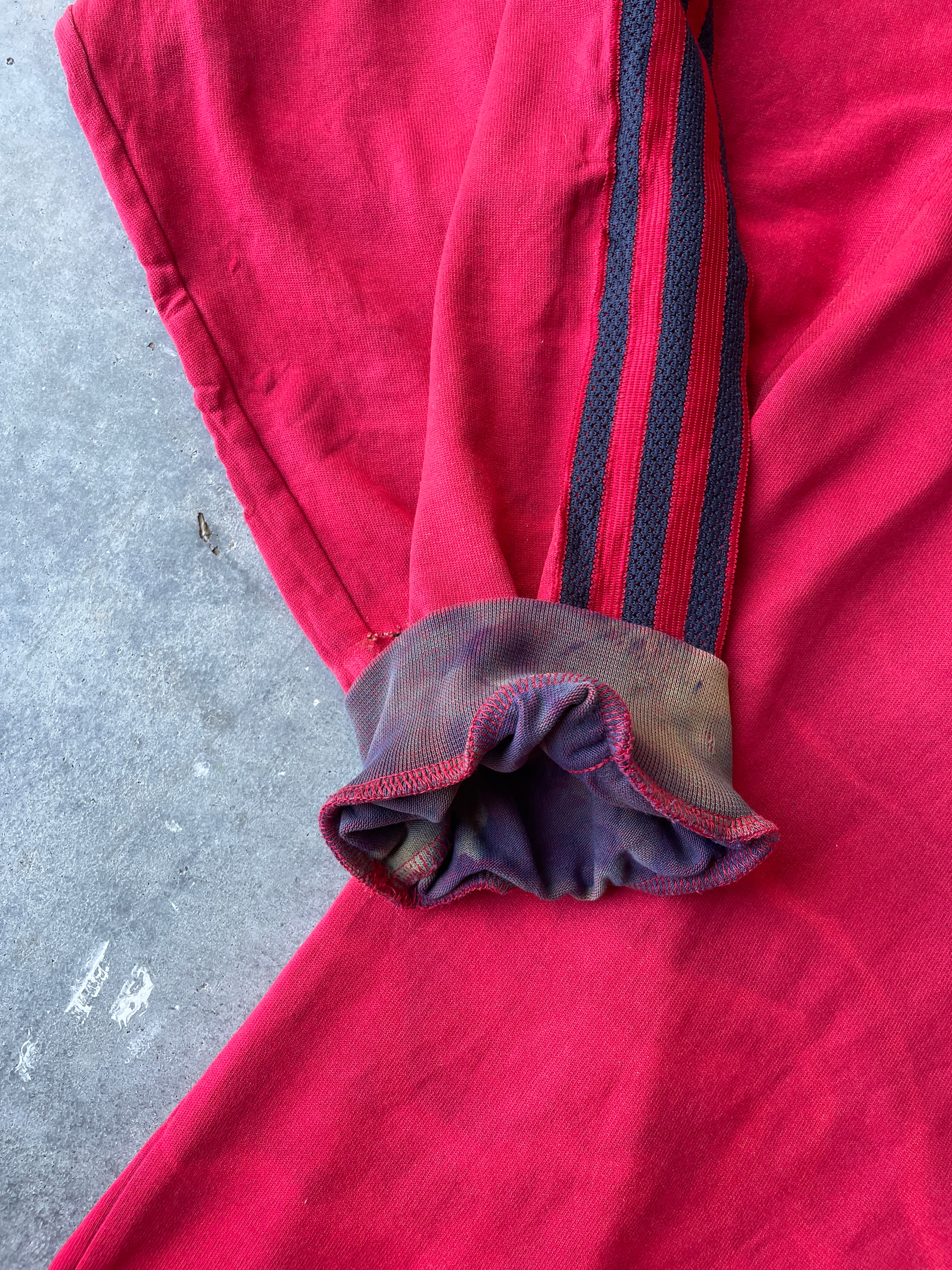 CRAZY adidas Tre-Foil Crewneck Sweatshirt with Tie Dye Lining | One-of-a-Kind Red and Black Sweatshirt | Men's XL