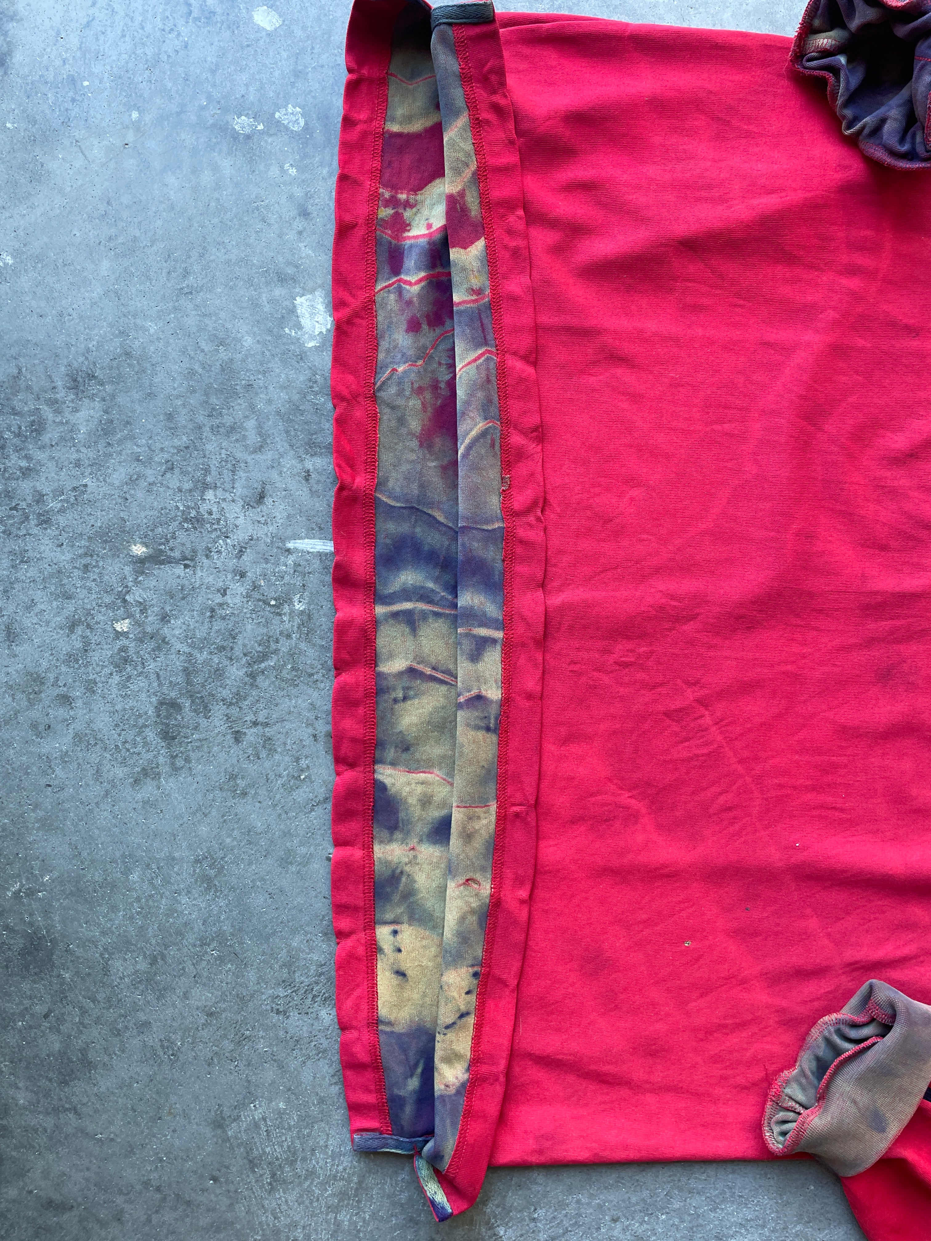 CRAZY adidas Tre-Foil Crewneck Sweatshirt with Tie Dye Lining | One-of-a-Kind Red and Black Sweatshirt | Men's XL