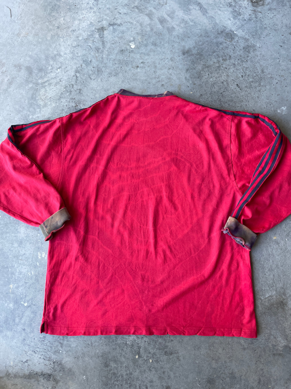 CRAZY adidas Tre-Foil Crewneck Sweatshirt with Tie Dye Lining | One-of-a-Kind Red and Black Sweatshirt | Men's XL