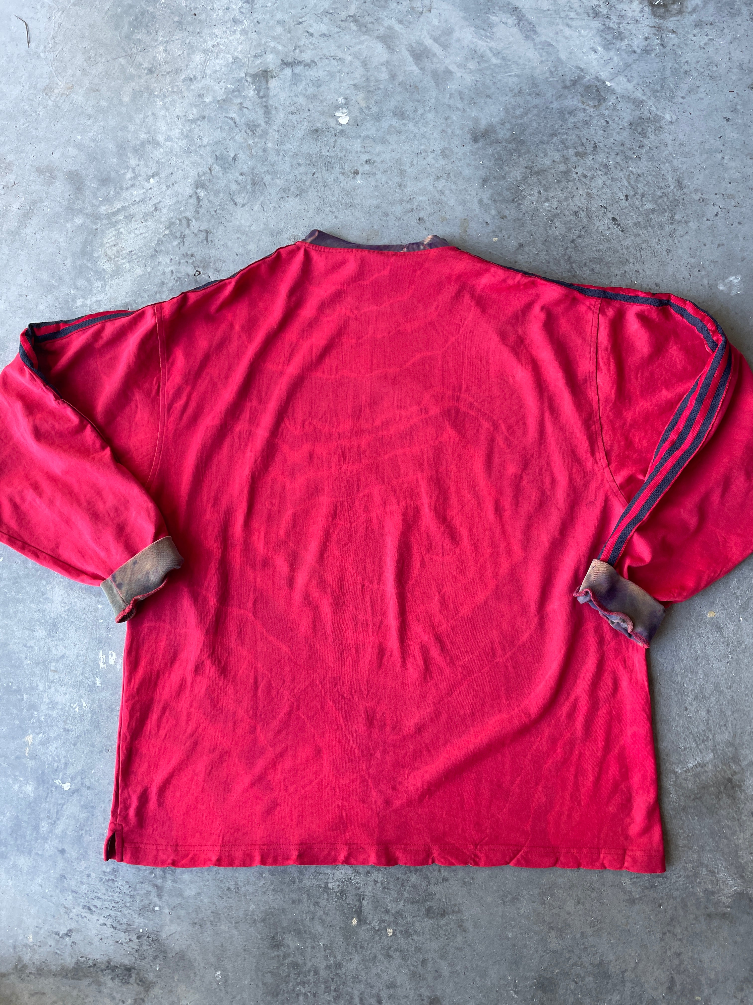 CRAZY adidas Tre-Foil Crewneck Sweatshirt with Tie Dye Lining | One-of-a-Kind Red and Black Sweatshirt | Men's XL