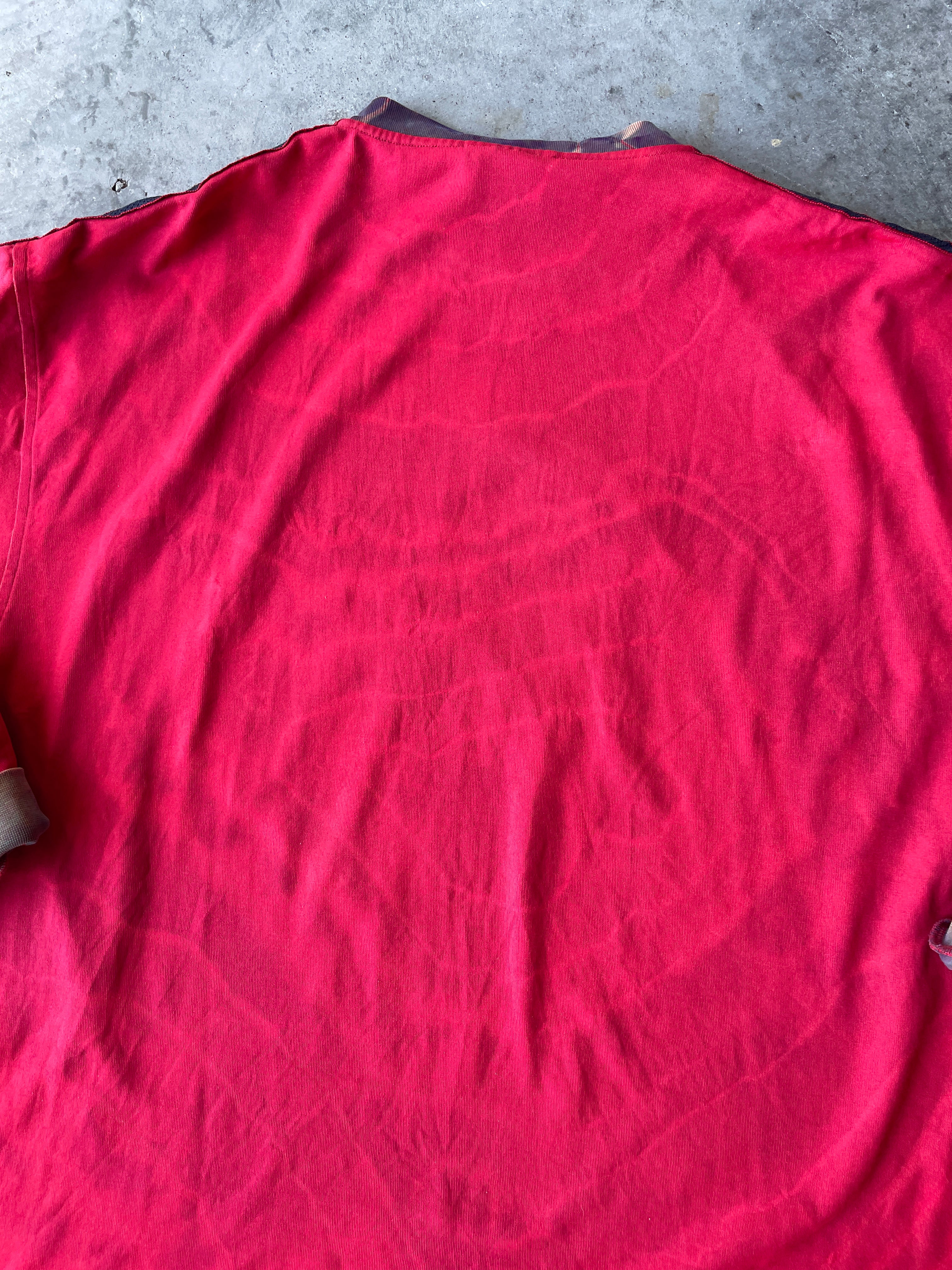 CRAZY adidas Tre-Foil Crewneck Sweatshirt with Tie Dye Lining | One-of-a-Kind Red and Black Sweatshirt | Men's XL