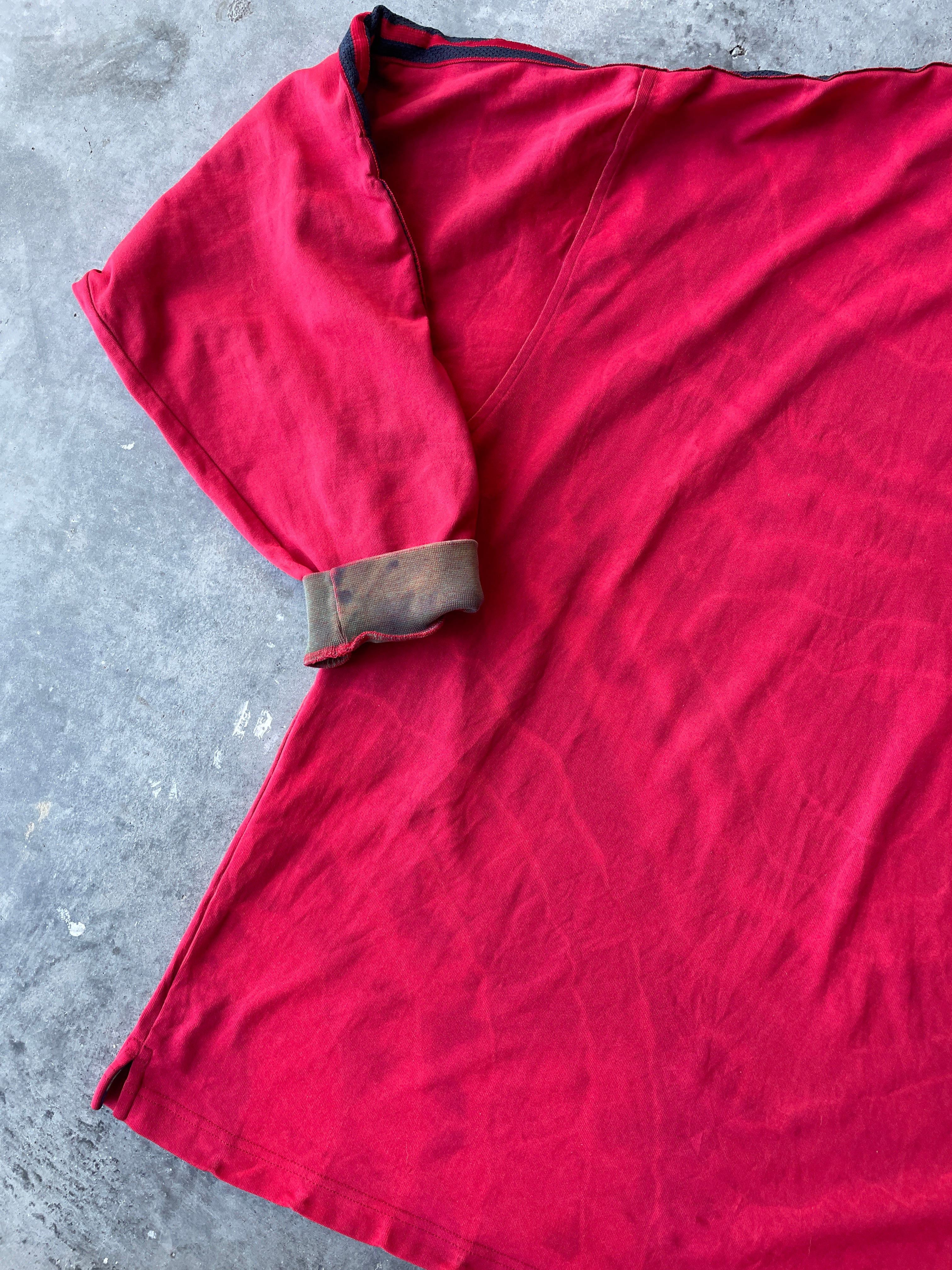 CRAZY adidas Tre-Foil Crewneck Sweatshirt with Tie Dye Lining | One-of-a-Kind Red and Black Sweatshirt | Men's XL