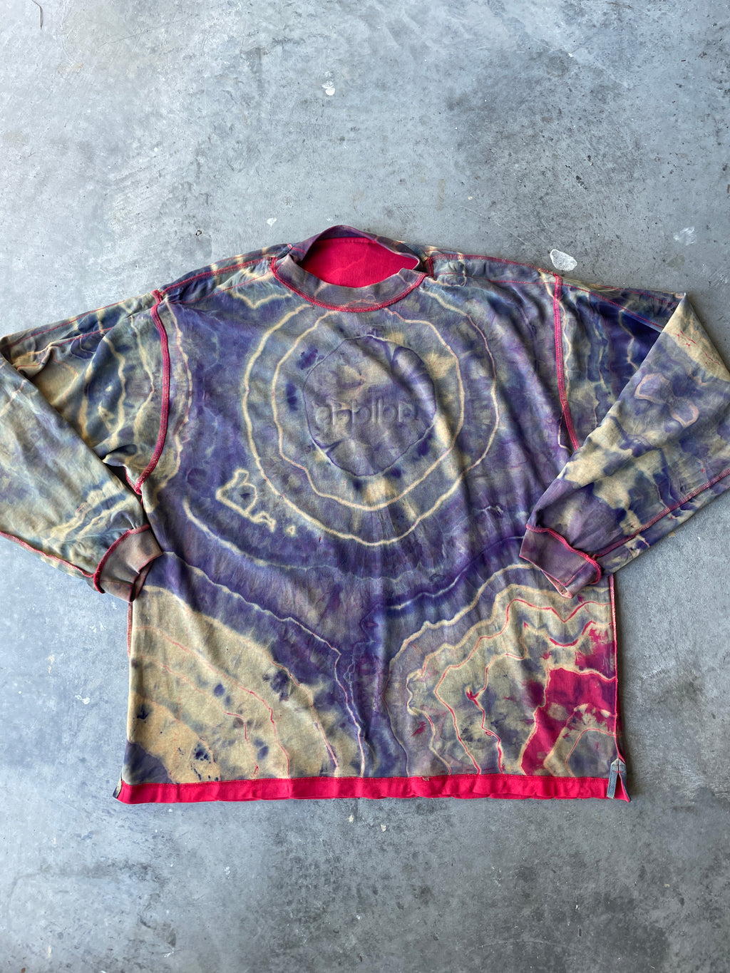 CRAZY adidas Tre-Foil Crewneck Sweatshirt with Tie Dye Lining | One-of-a-Kind Red and Black Sweatshirt | Men's XL