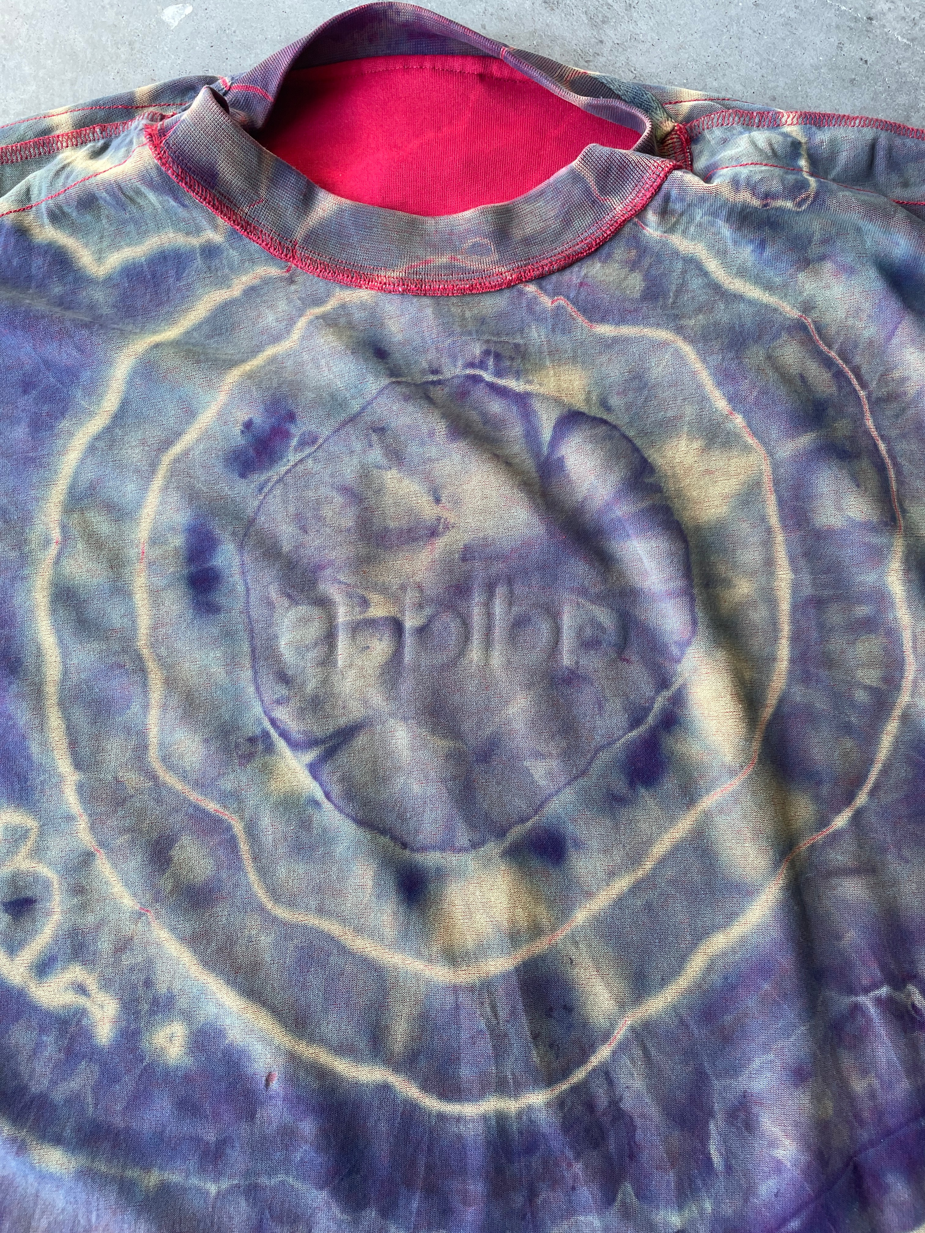 CRAZY adidas Tre-Foil Crewneck Sweatshirt with Tie Dye Lining | One-of-a-Kind Red and Black Sweatshirt | Men's XL