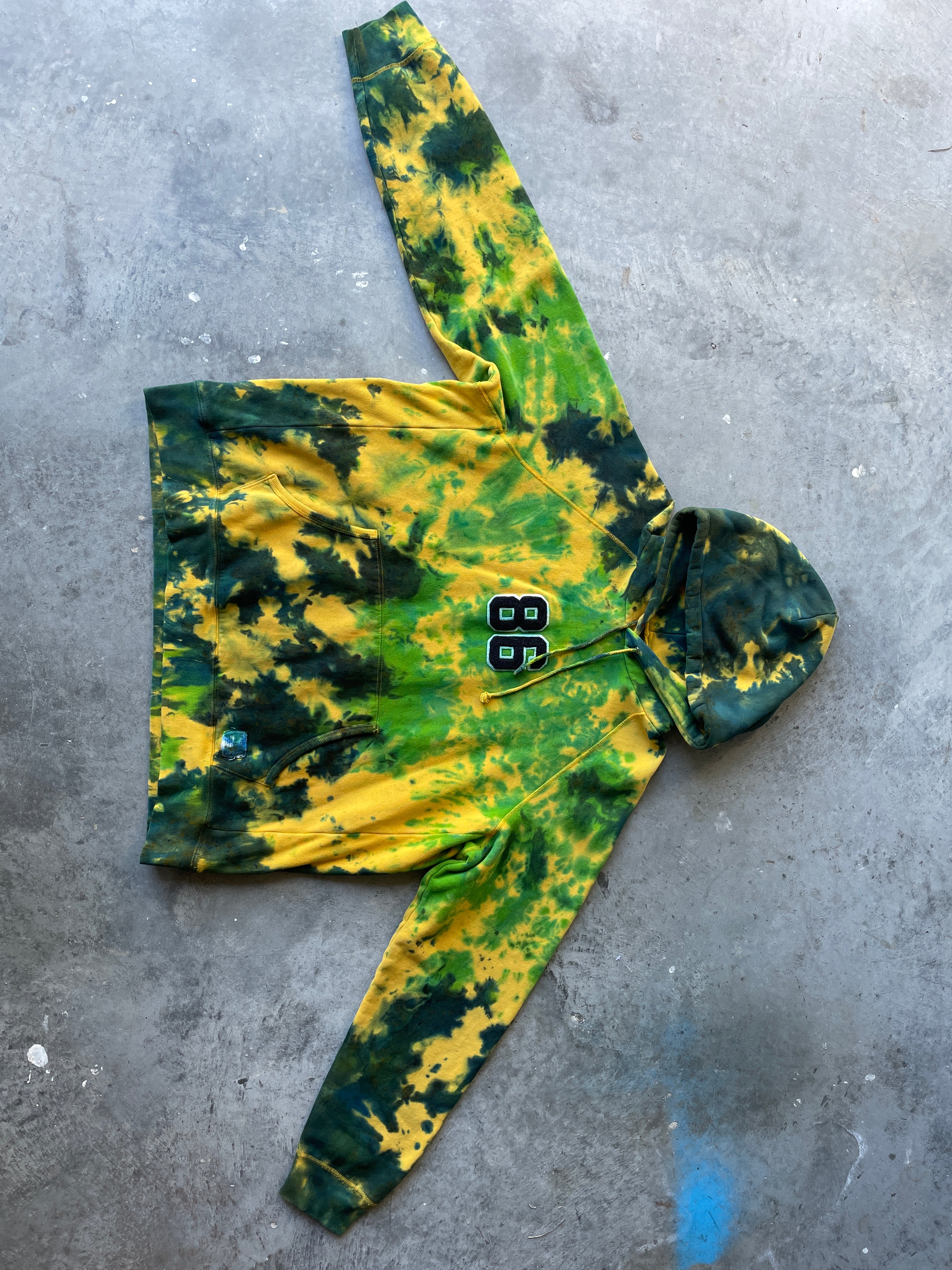 Abercrombie & Fitch 86 Heavyweight Tie Dye Hoodie | One-of-a-Kind Yellow and Blue Sweatshirt | Men's 2XL