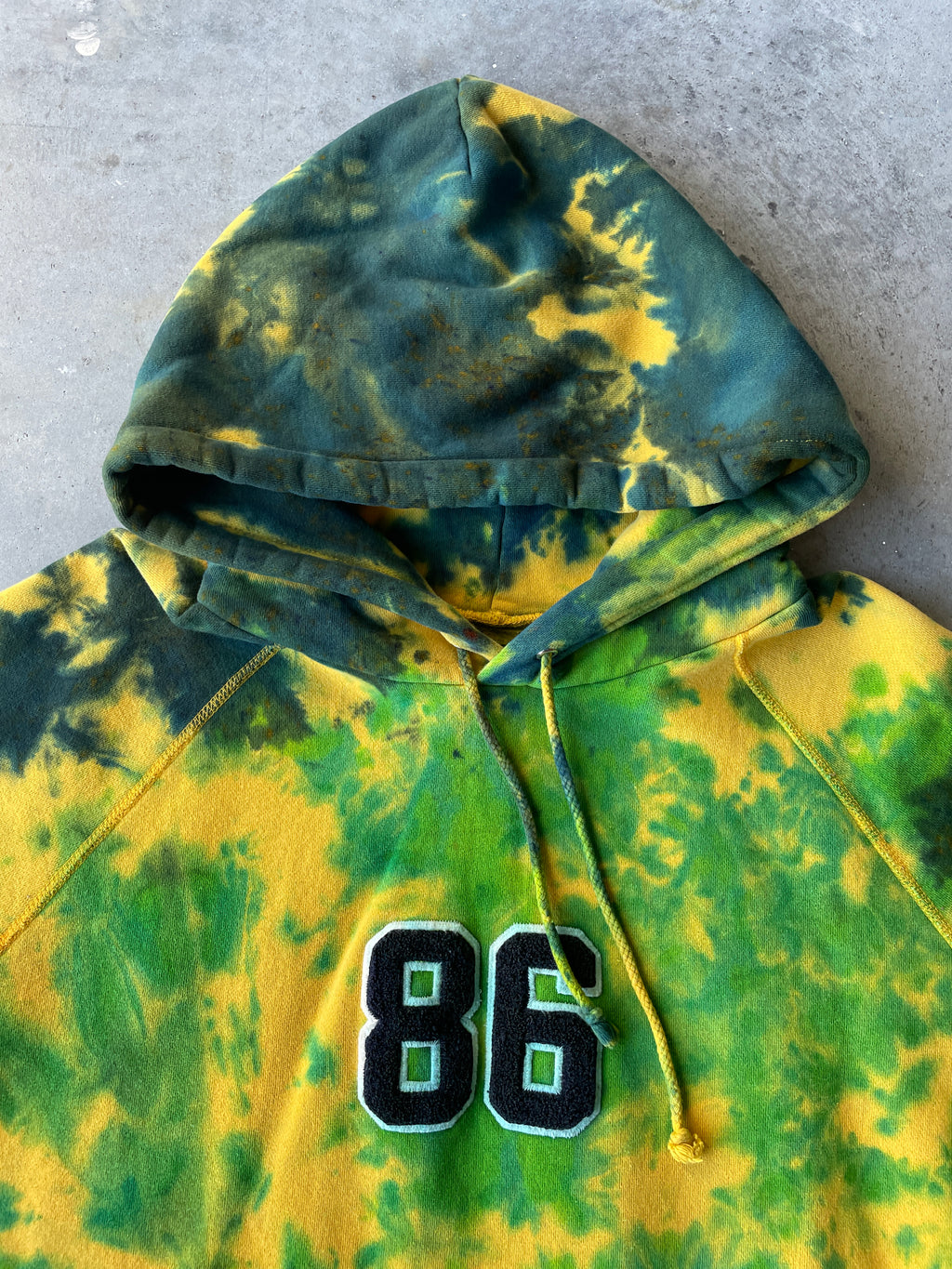 Abercrombie & Fitch 86 Heavyweight Tie Dye Hoodie | One-of-a-Kind Yellow and Blue Sweatshirt | Men's 2XL