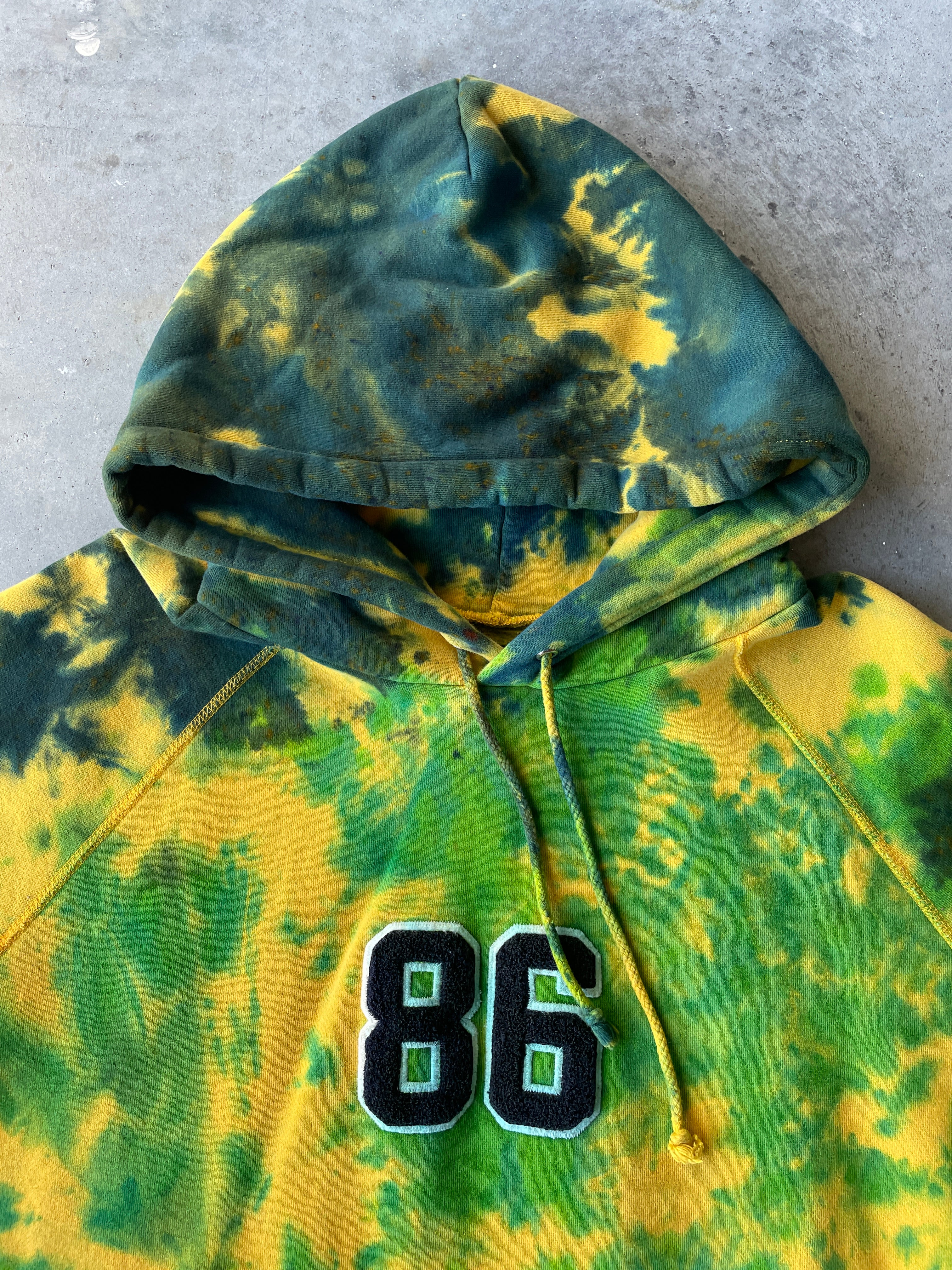 Abercrombie & Fitch 86 Heavyweight Tie Dye Hoodie | One-of-a-Kind Yellow and Blue Sweatshirt | Men's 2XL