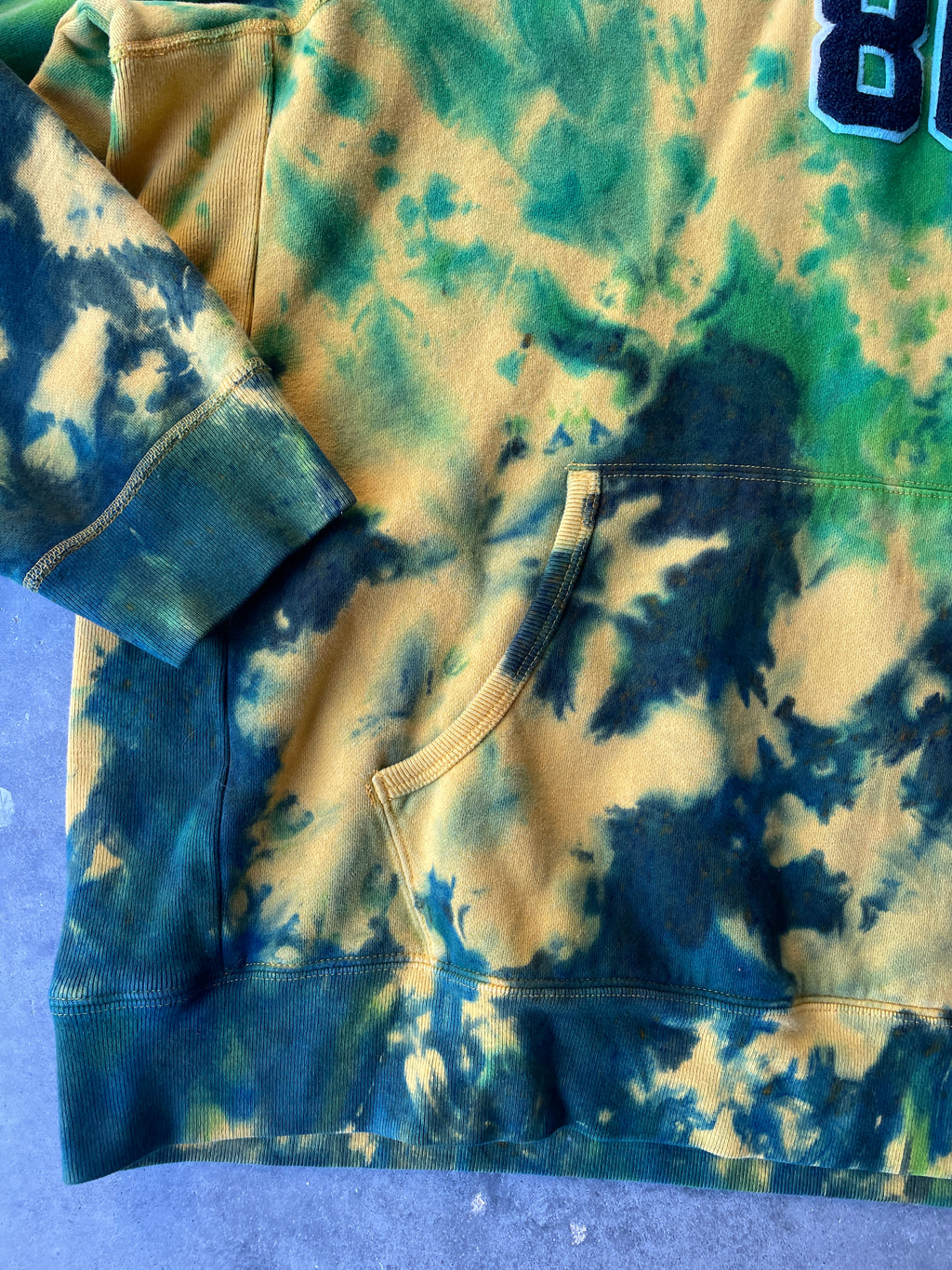 Abercrombie & Fitch 86 Heavyweight Tie Dye Hoodie | One-of-a-Kind Yellow and Blue Sweatshirt | Men's 2XL