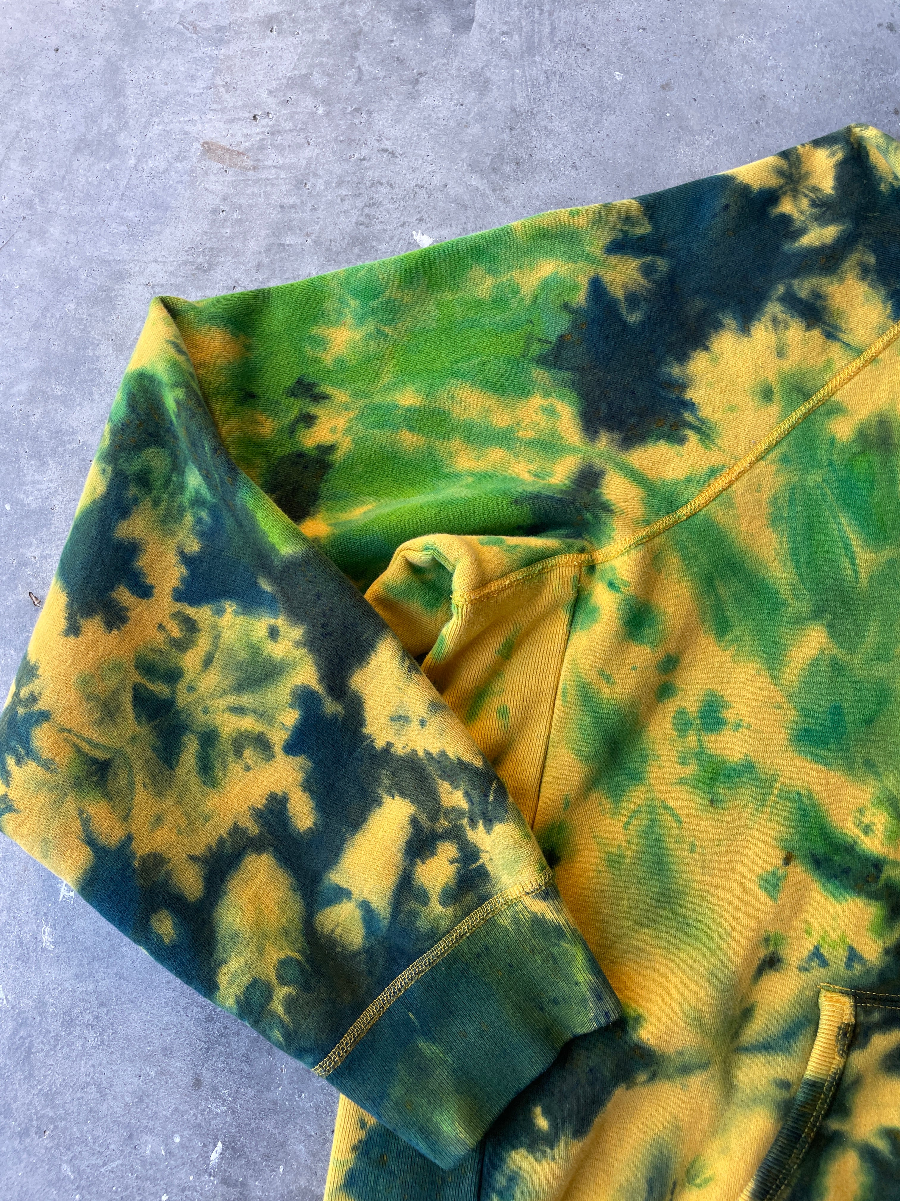 Abercrombie & Fitch 86 Heavyweight Tie Dye Hoodie | One-of-a-Kind Yellow and Blue Sweatshirt | Men's 2XL