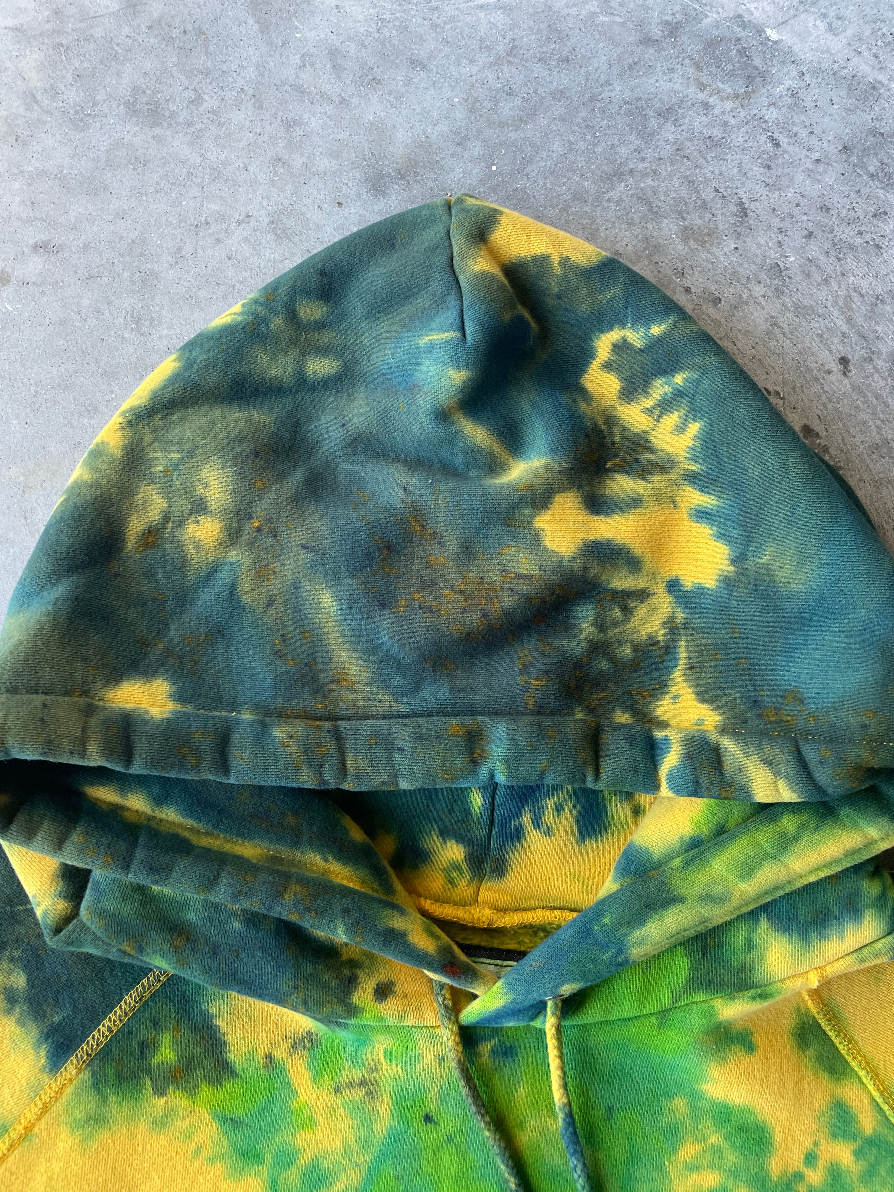 Abercrombie & Fitch 86 Heavyweight Tie Dye Hoodie | One-of-a-Kind Yellow and Blue Sweatshirt | Men's 2XL