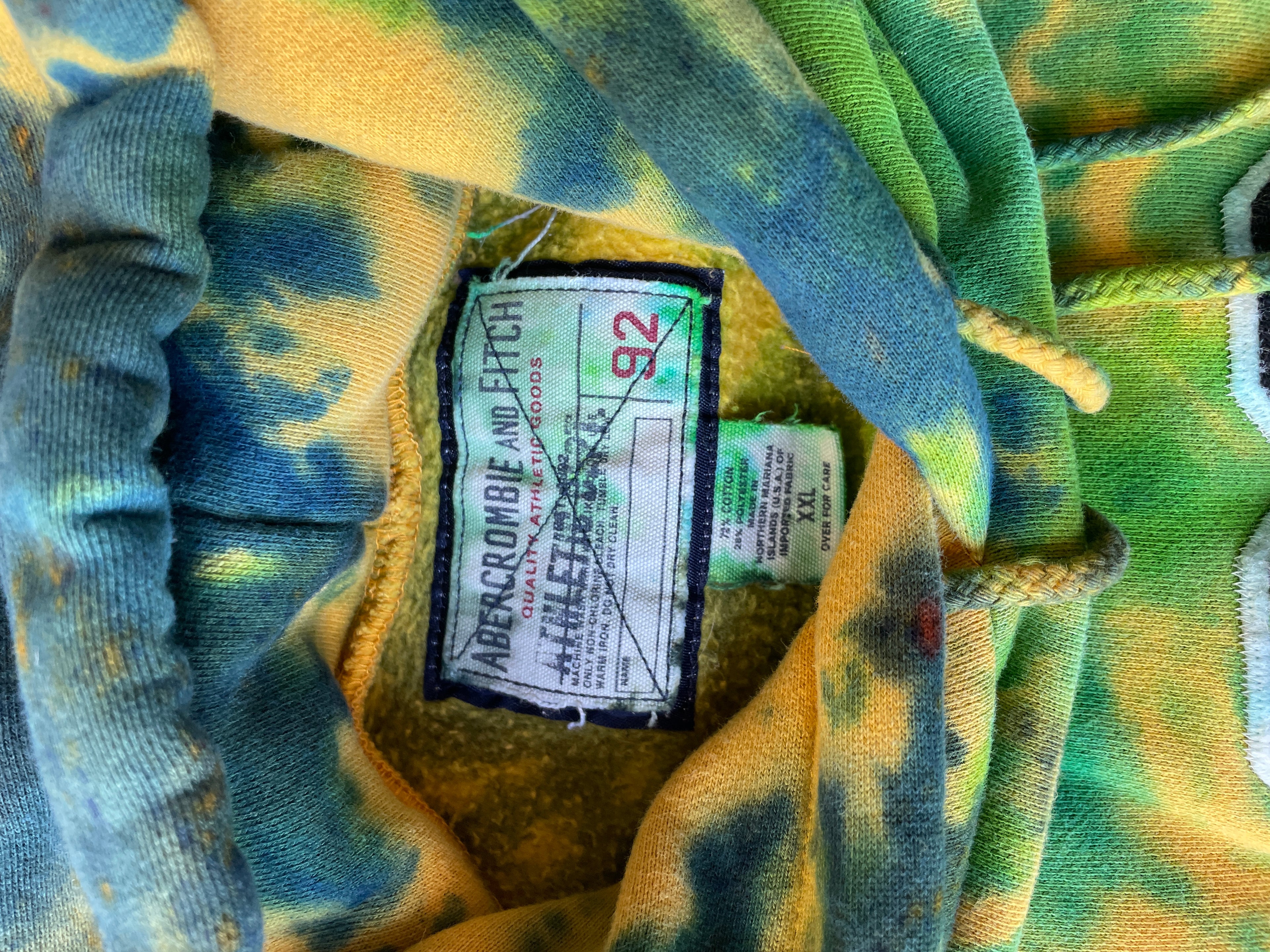 Abercrombie & Fitch 86 Heavyweight Tie Dye Hoodie | One-of-a-Kind Yellow and Blue Sweatshirt | Men's 2XL