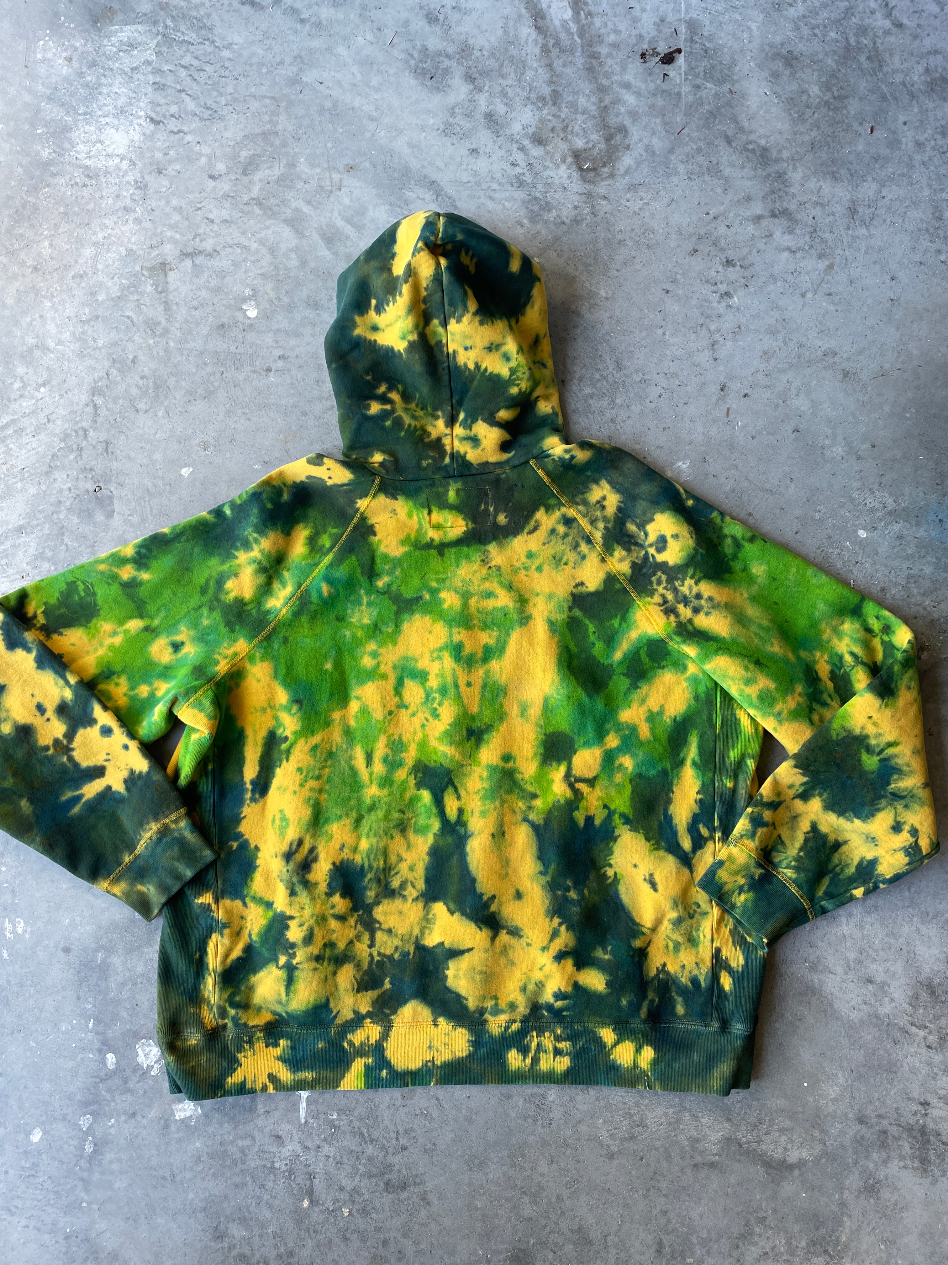 Abercrombie & Fitch 86 Heavyweight Tie Dye Hoodie | One-of-a-Kind Yellow and Blue Sweatshirt | Men's 2XL
