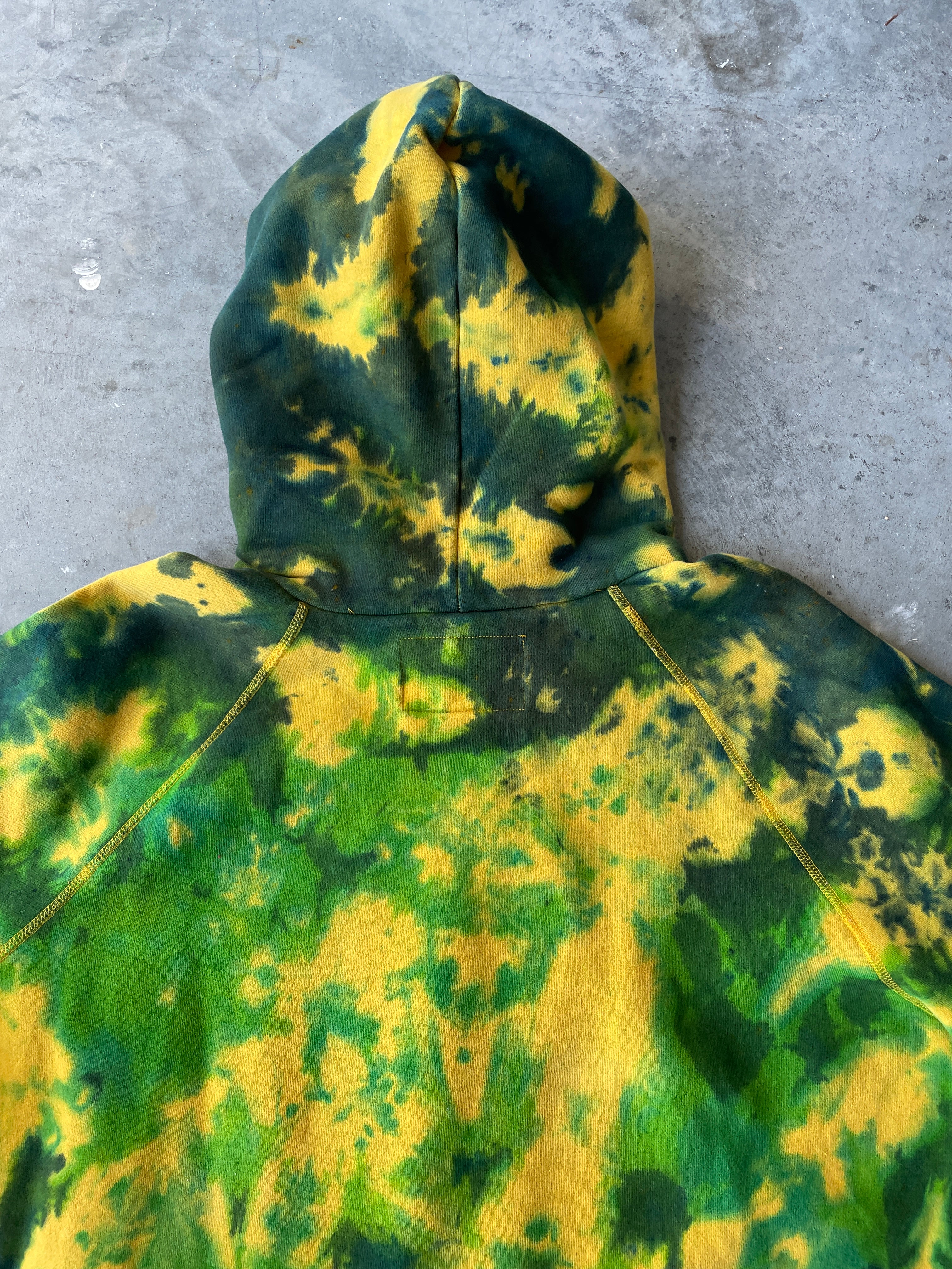 Abercrombie & Fitch 86 Heavyweight Tie Dye Hoodie | One-of-a-Kind Yellow and Blue Sweatshirt | Men's 2XL