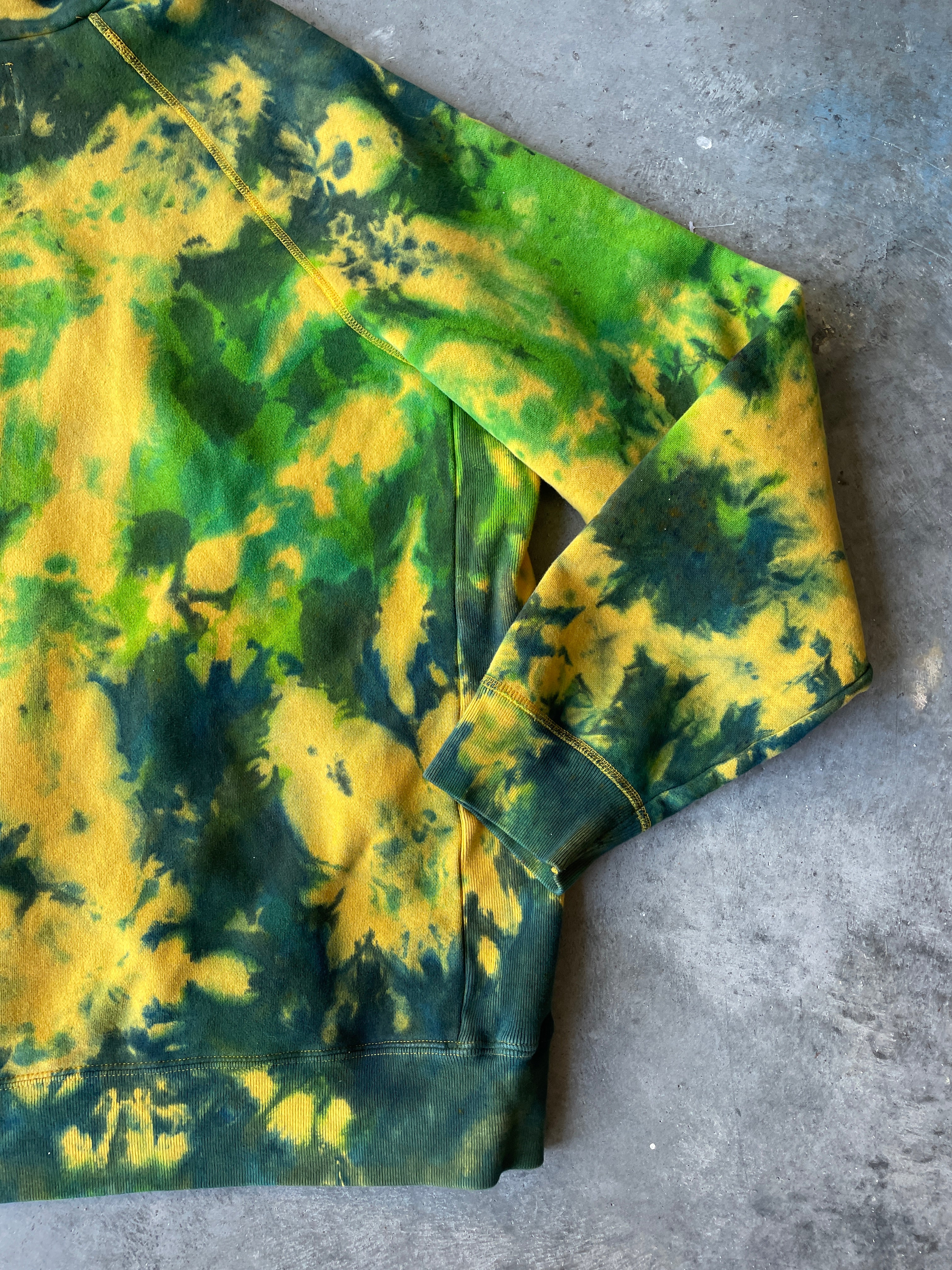Abercrombie & Fitch 86 Heavyweight Tie Dye Hoodie | One-of-a-Kind Yellow and Blue Sweatshirt | Men's 2XL