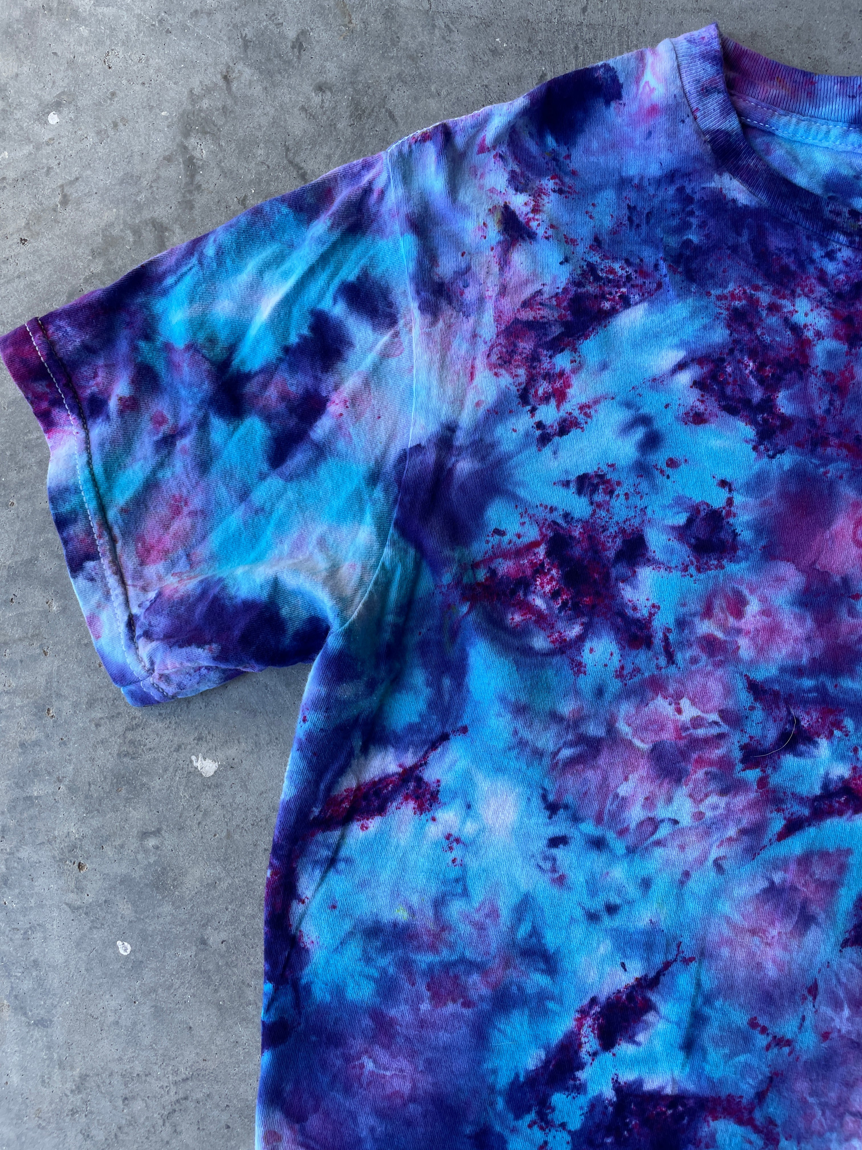 Blue, Purple, and Pink Short Sleeve Ice Dyed T-Shirt | One-of-a-Kind | Men's Large