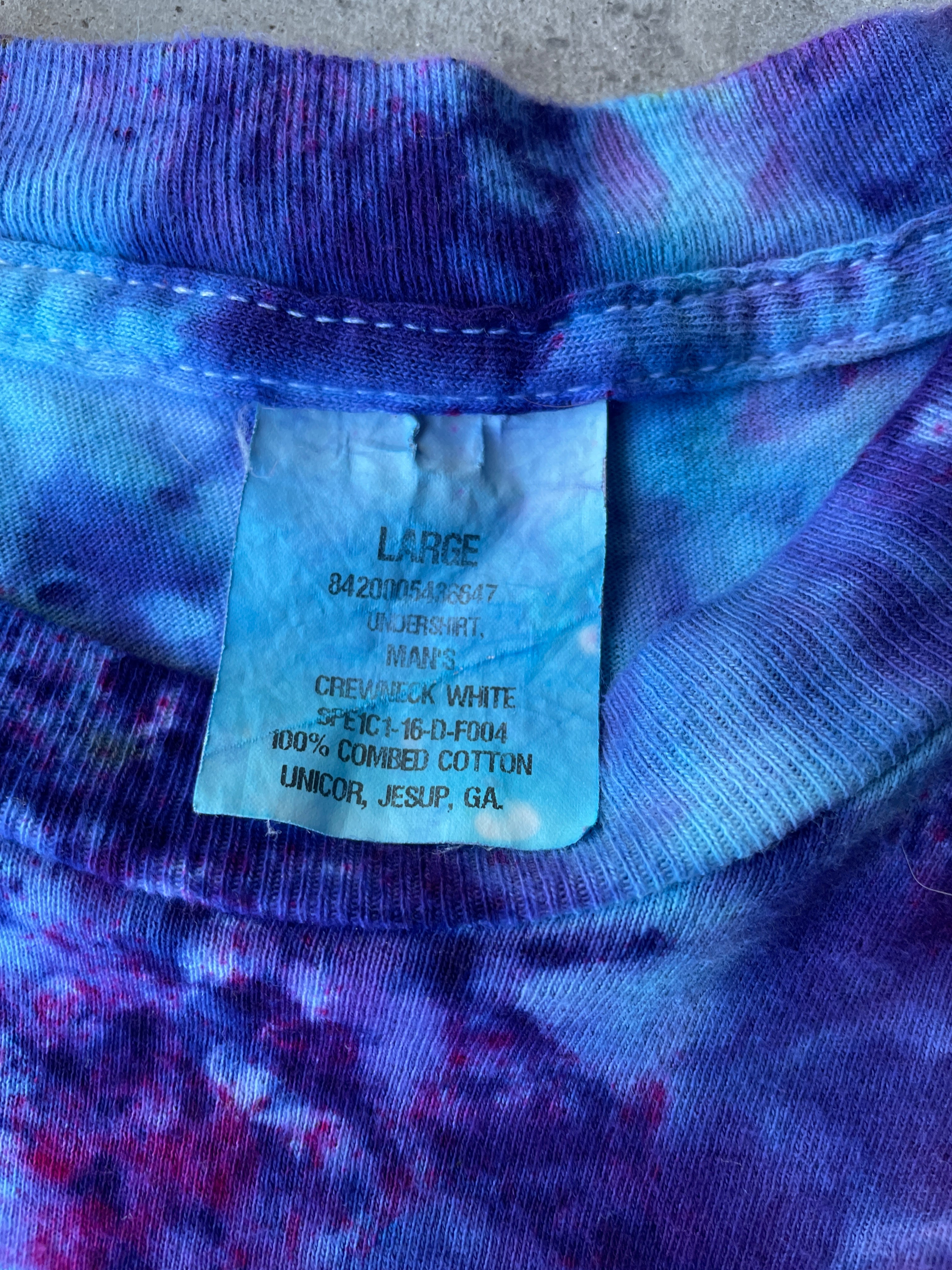 Blue, Purple, and Pink Short Sleeve Ice Dyed T-Shirt | One-of-a-Kind | Men's Large