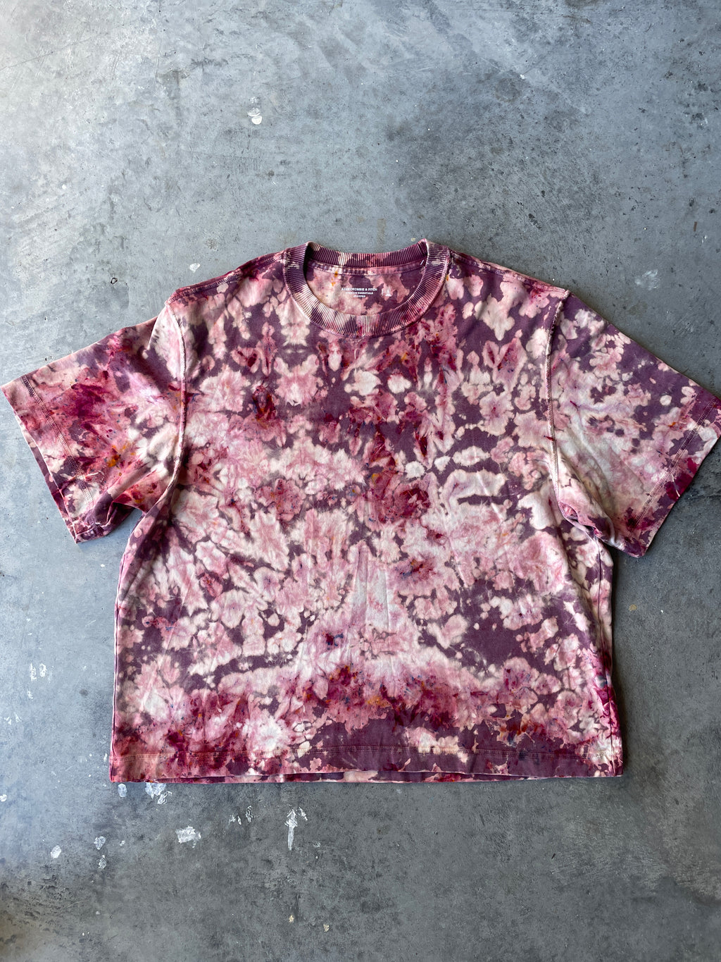 Shades of Pink Short Sleeve Ice Dyed Cropped T-Shirt | One-of-a-Kind | Men's Large