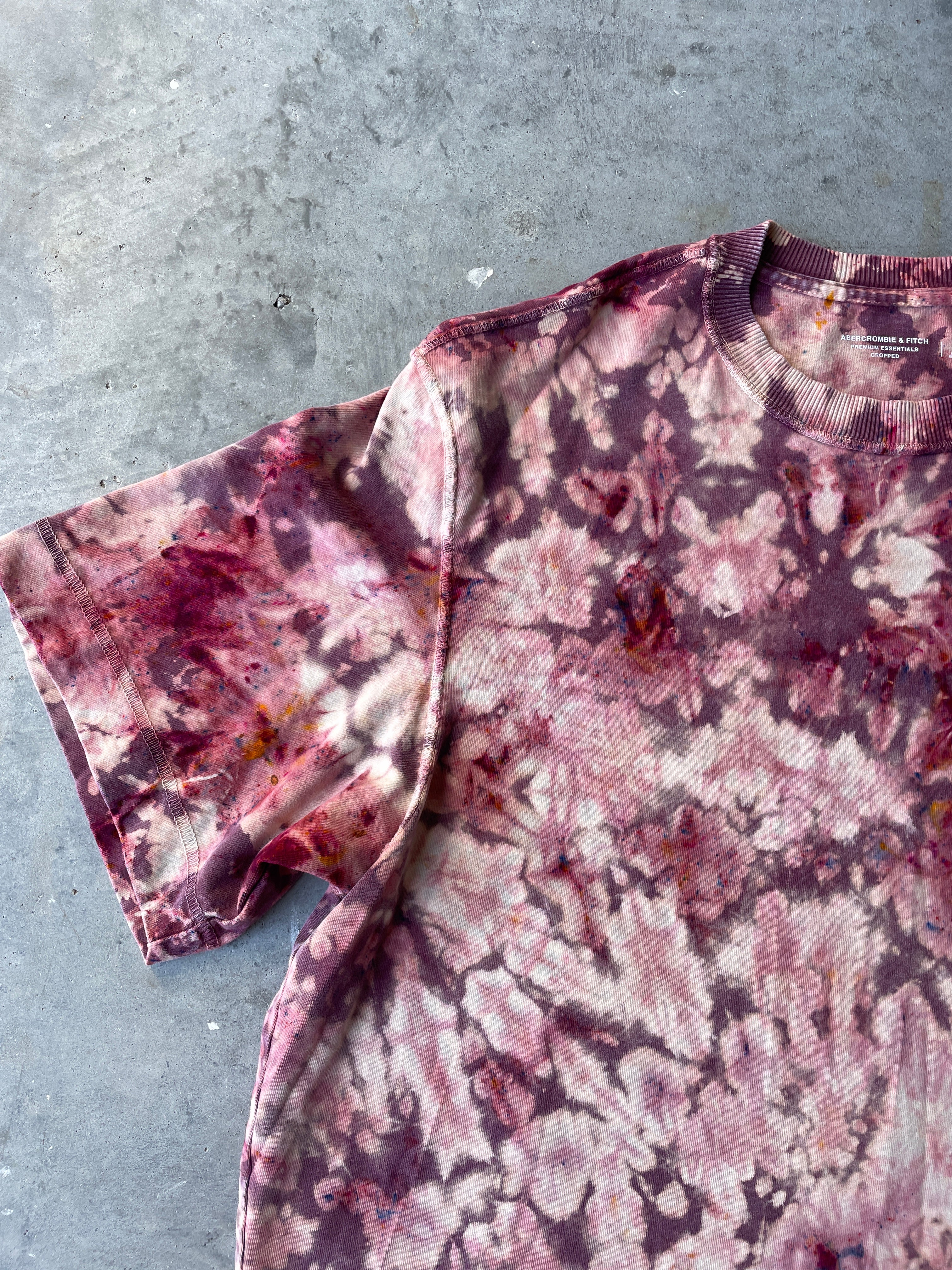 Shades of Pink Short Sleeve Ice Dyed Cropped T-Shirt | One-of-a-Kind | Men's Large