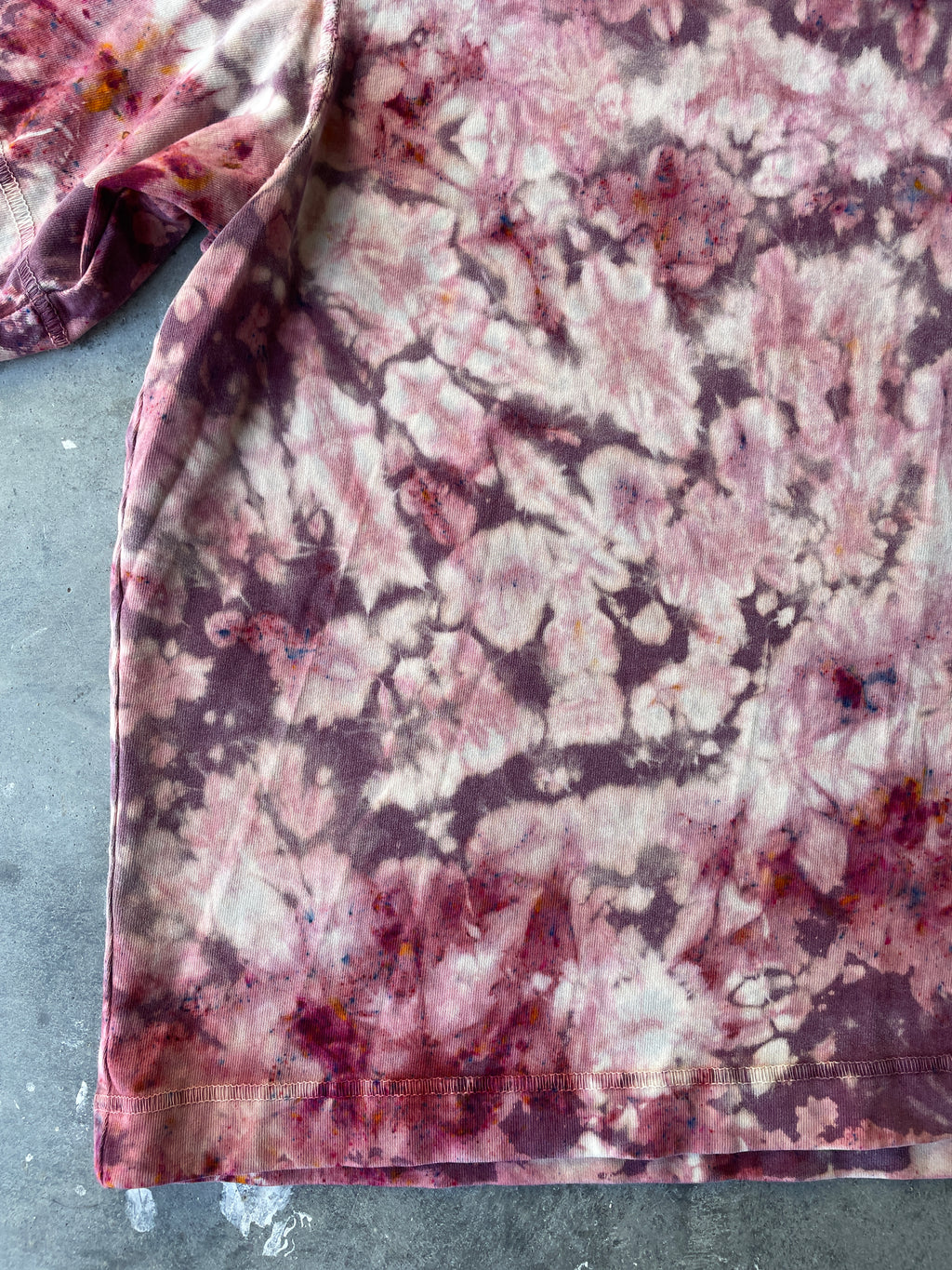 Shades of Pink Short Sleeve Ice Dyed Cropped T-Shirt | One-of-a-Kind | Men's Large