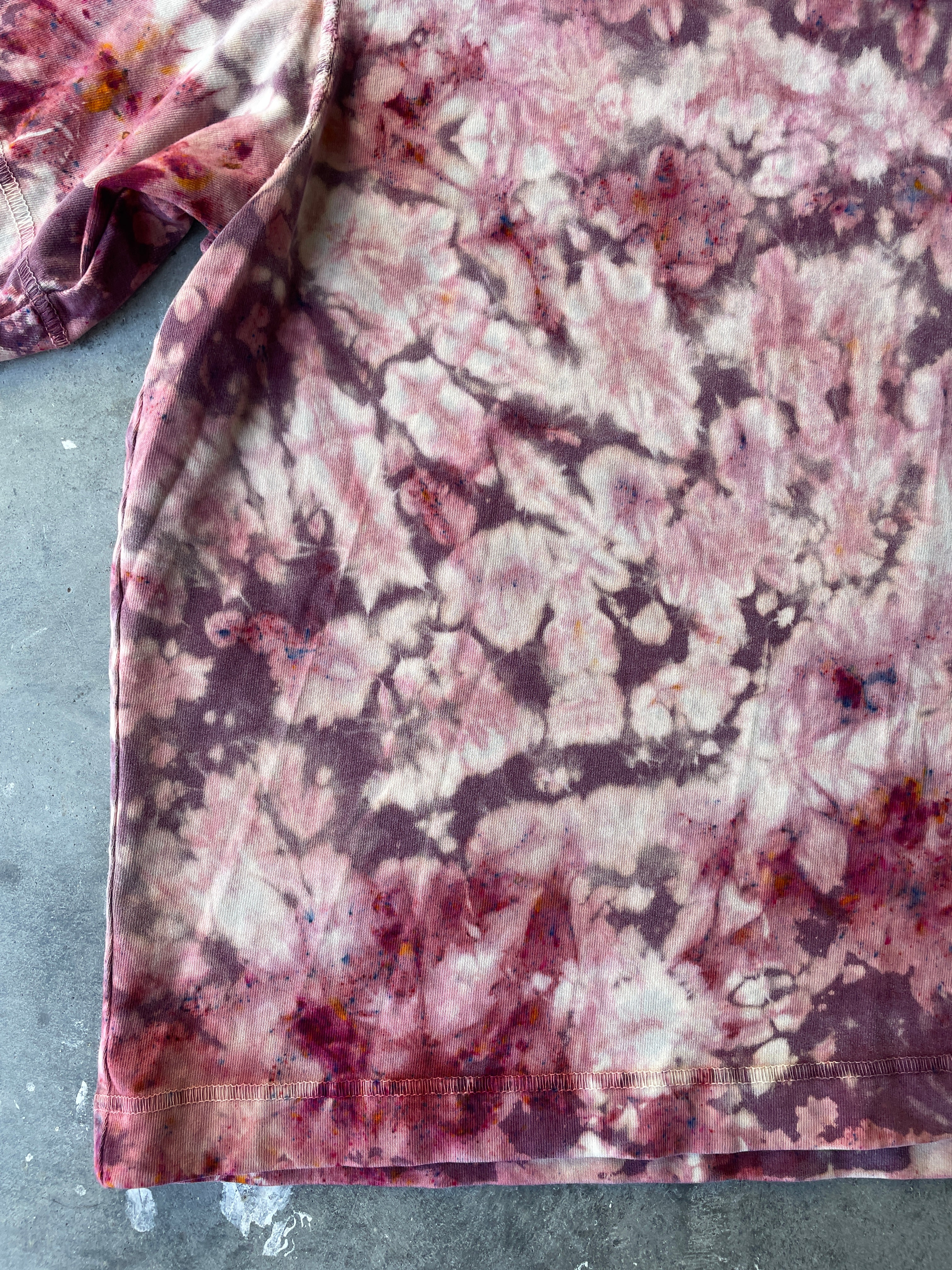 Shades of Pink Short Sleeve Ice Dyed Cropped T-Shirt | One-of-a-Kind | Men's Large