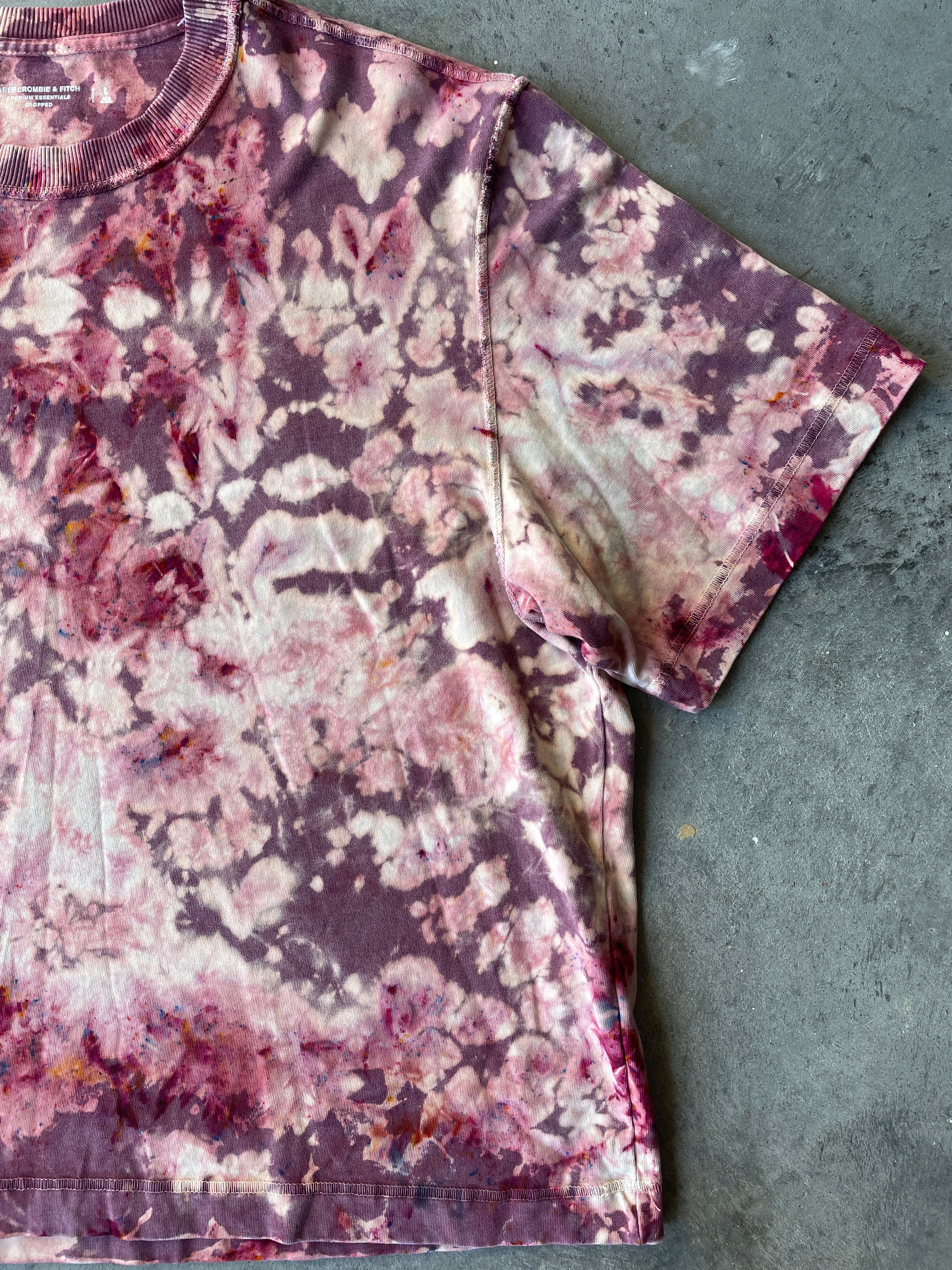 Shades of Pink Short Sleeve Ice Dyed Cropped T-Shirt | One-of-a-Kind | Men's Large