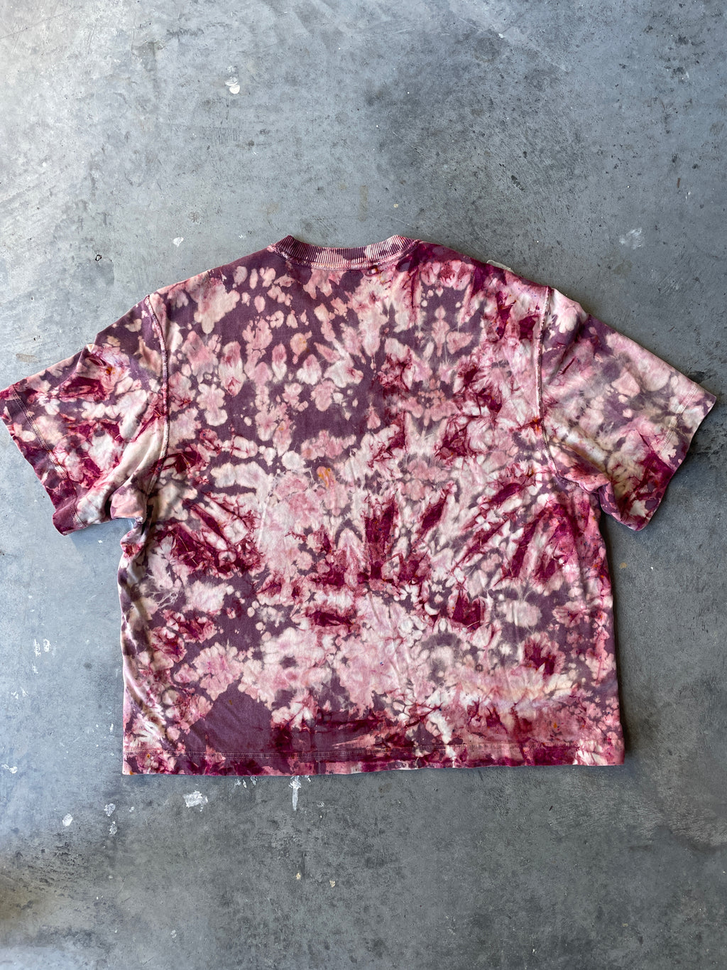 Shades of Pink Short Sleeve Ice Dyed Cropped T-Shirt | One-of-a-Kind | Men's Large