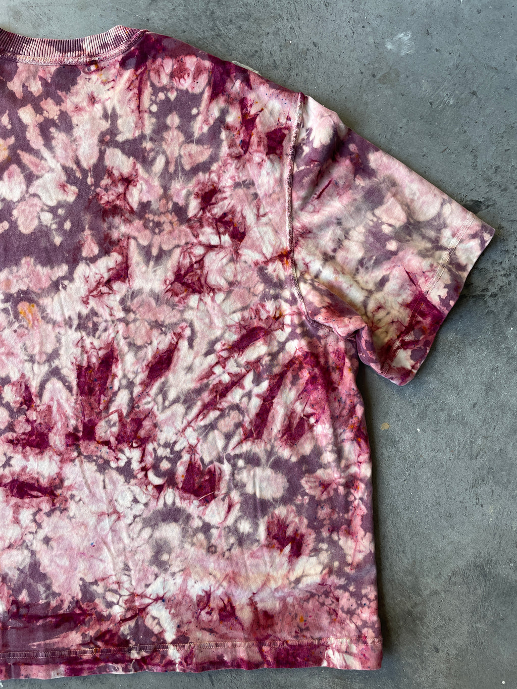 Shades of Pink Short Sleeve Ice Dyed Cropped T-Shirt | One-of-a-Kind | Men's Large