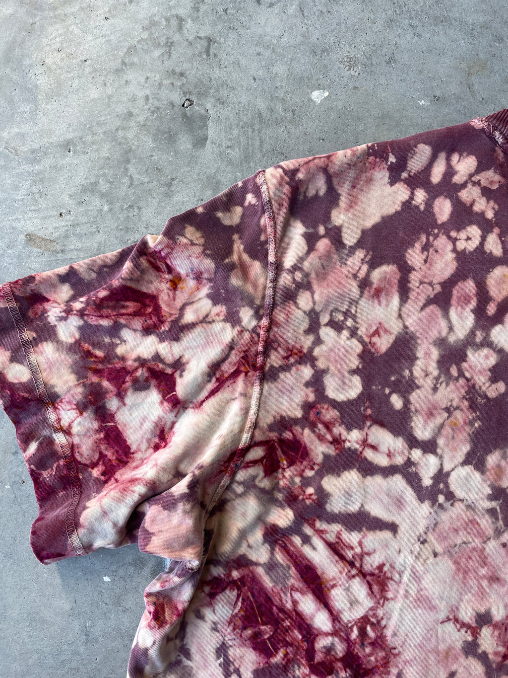 Shades of Pink Short Sleeve Ice Dyed Cropped T-Shirt | One-of-a-Kind | Men's Large