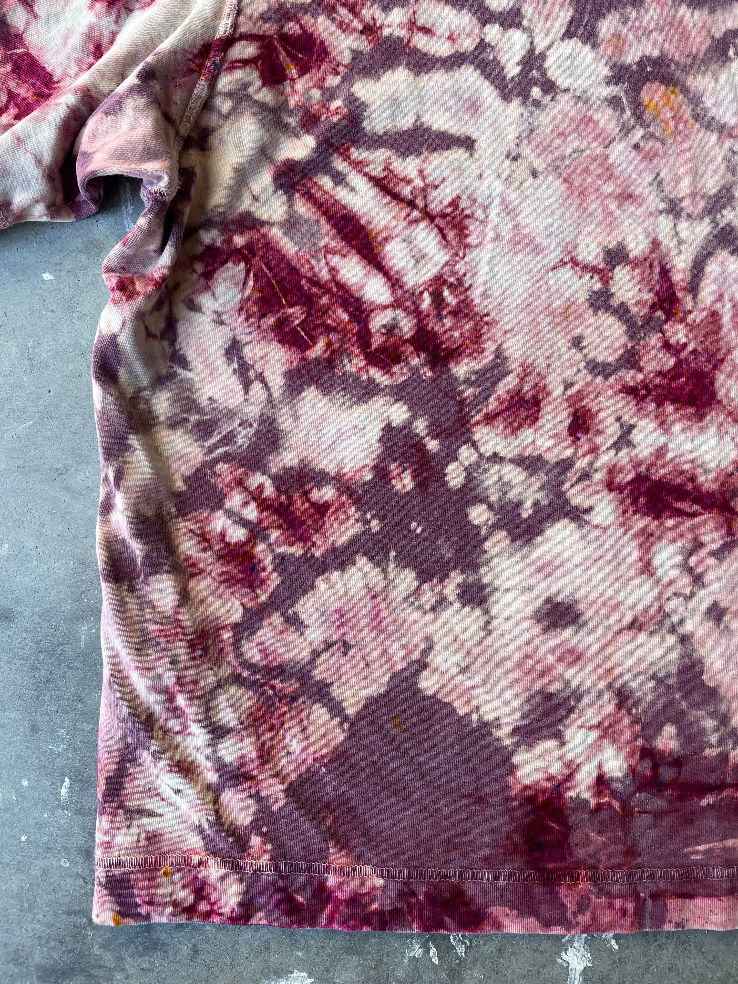 Shades of Pink Short Sleeve Ice Dyed Cropped T-Shirt | One-of-a-Kind | Men's Large