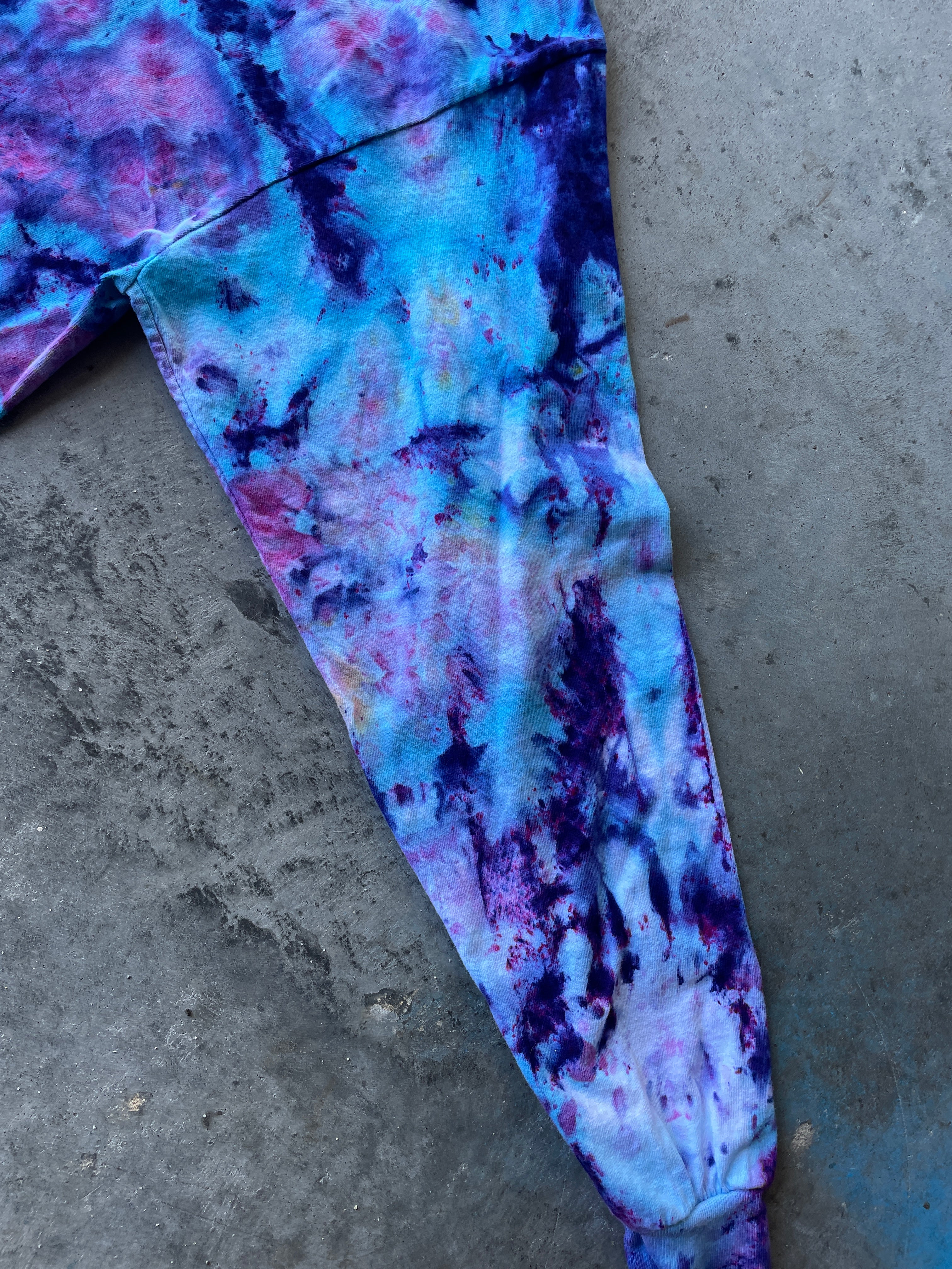 Blue, Purple, and Pink Long Sleeve Ice Dyed T-Shirt | One-of-a-Kind | Men's XL
